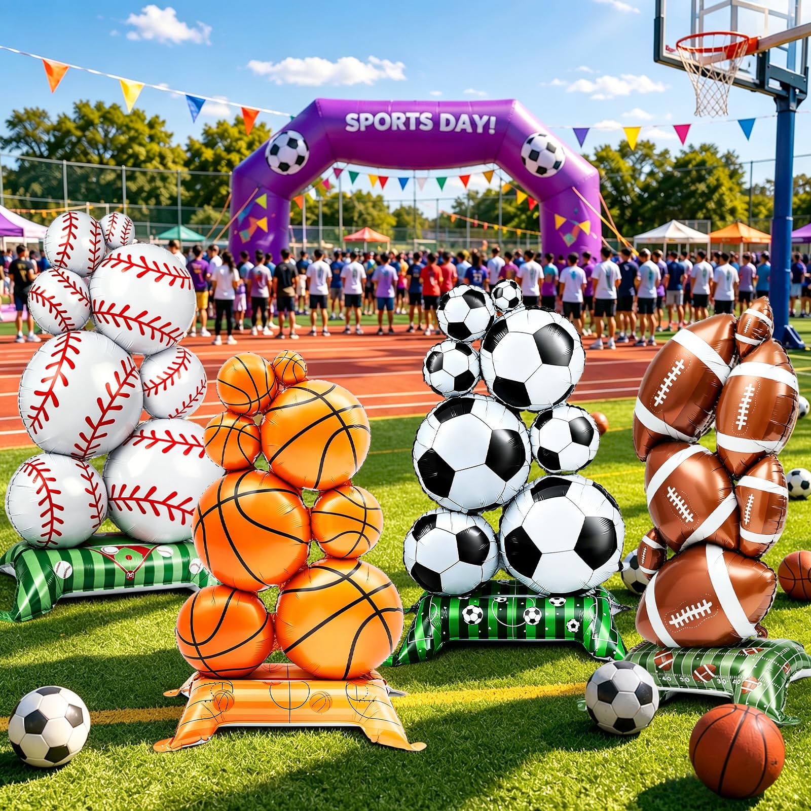 4 Pcs Sports Balloons - 59in Self Standing Foil Balloons for Party Decor