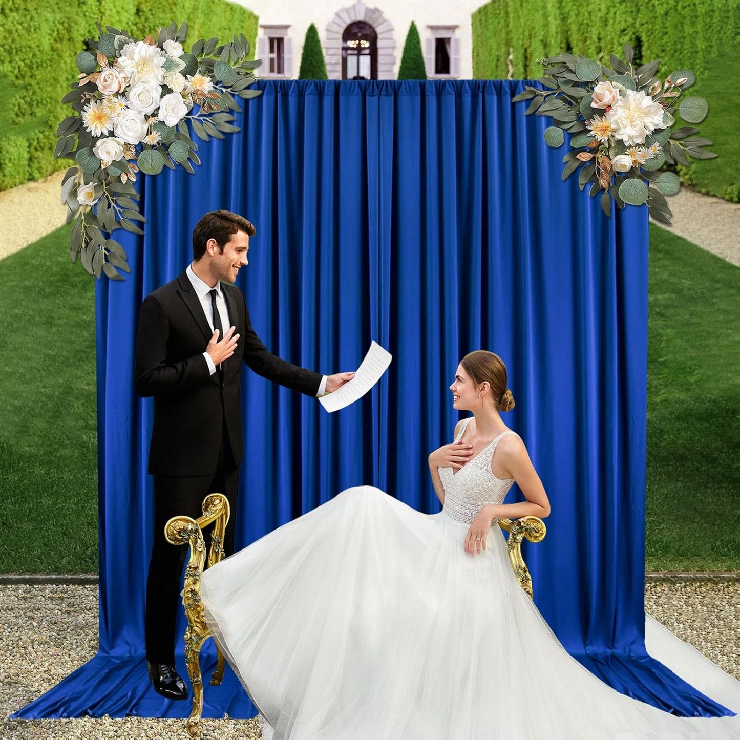 10ft x 10ft Blue Backdrop Curtains for Parties, Fabric Satin Background Curtain with Rod Pockets for Weddings, Birthday, Baby Shower, Photography, Graduation Party Backdrop Drapes, 2 Panels