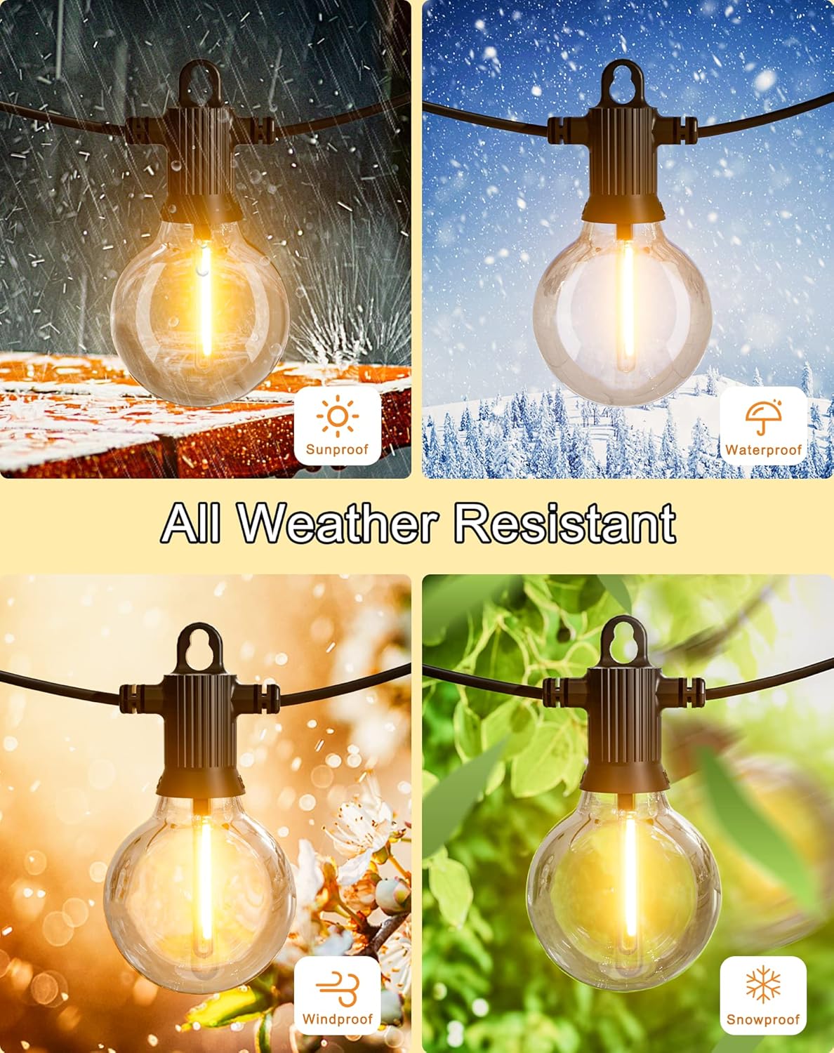 Outdoor String Lights, 150FT Patio Lights with 75 Shatterproof G40 Globe Bulb(3 Spare), Waterproof Connectable Dimmable LED Hanging String Lights for Outside Backyard Porch Balcony(2x75FT)