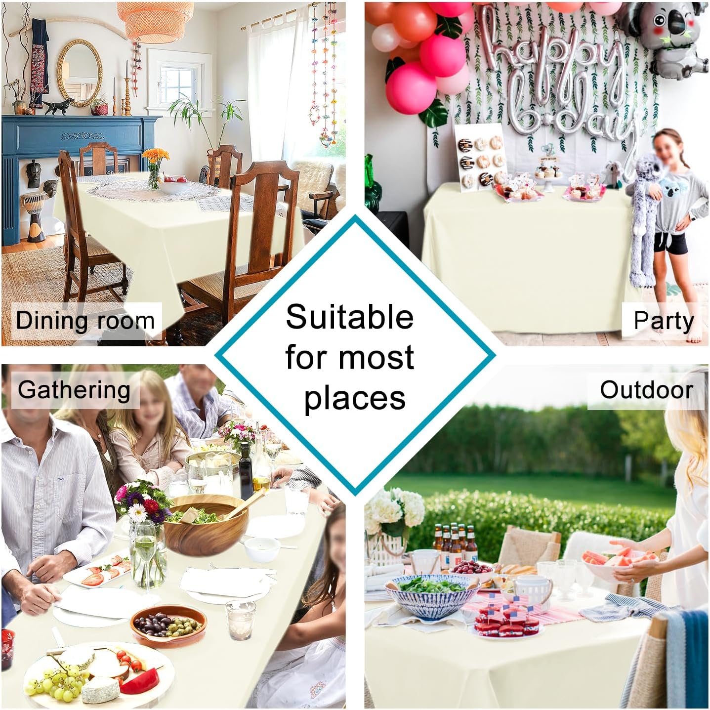 Hiasan Champagne Square Tablecloth - Waterproof and Spillproof Restaurant Washable Polyester Table Cloth for Dining Room, 30 x 30 Inch