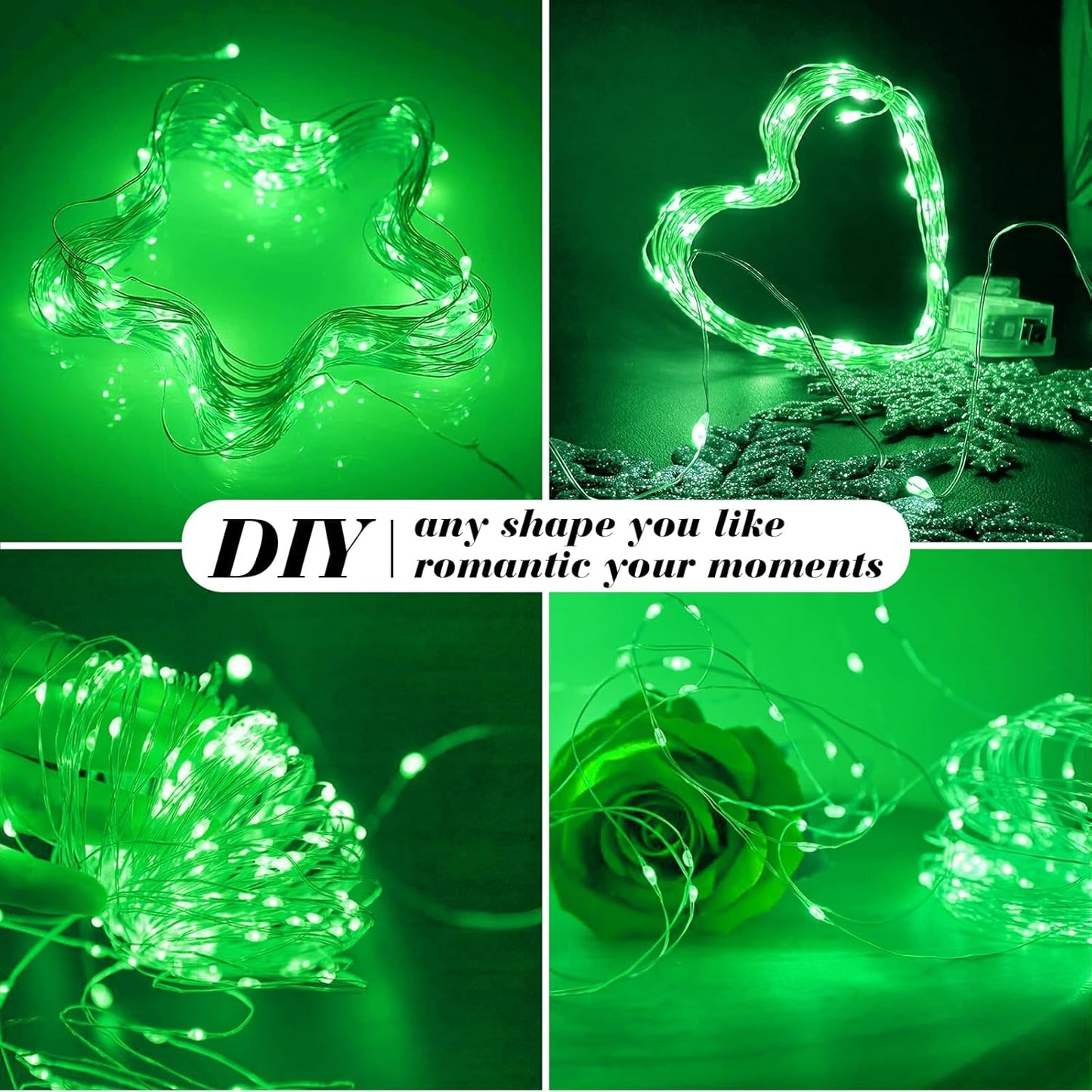 ZGWJ 100 Pack Fairy Lights Battery Operated, 7ft 20 Mini LED Fairy String Lights Silver Wire 3 Modes for DIY, Parties, Wedding, Bedroom, Halloween Christmas Decoration Green