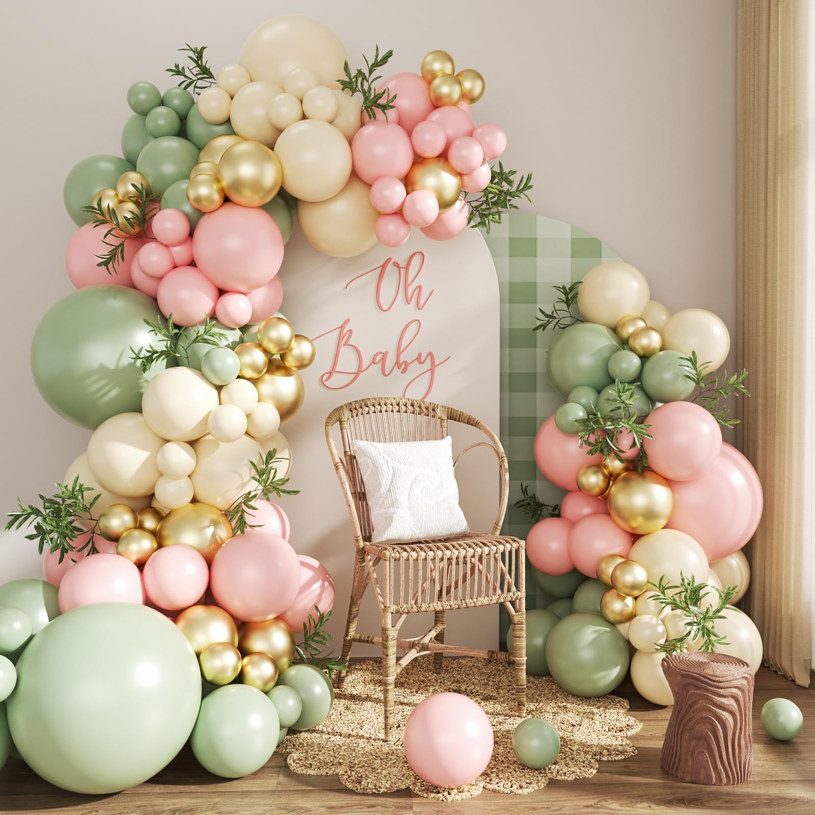 Pink and Green Gold Balloon Arch Kit for Baby Shower Birthday Decorations