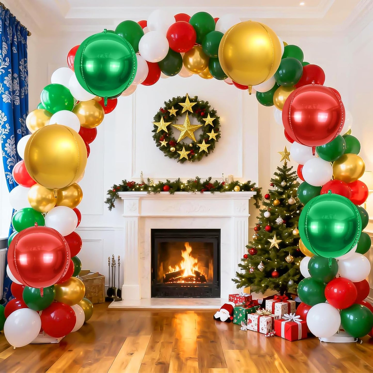 6Pcs Red Green Gold Round Foil Balloons,Giant 4D Round Ball Balloon,22 Inch Balloons for Christmas Birthday Wedding Baby Shower Party Decoration