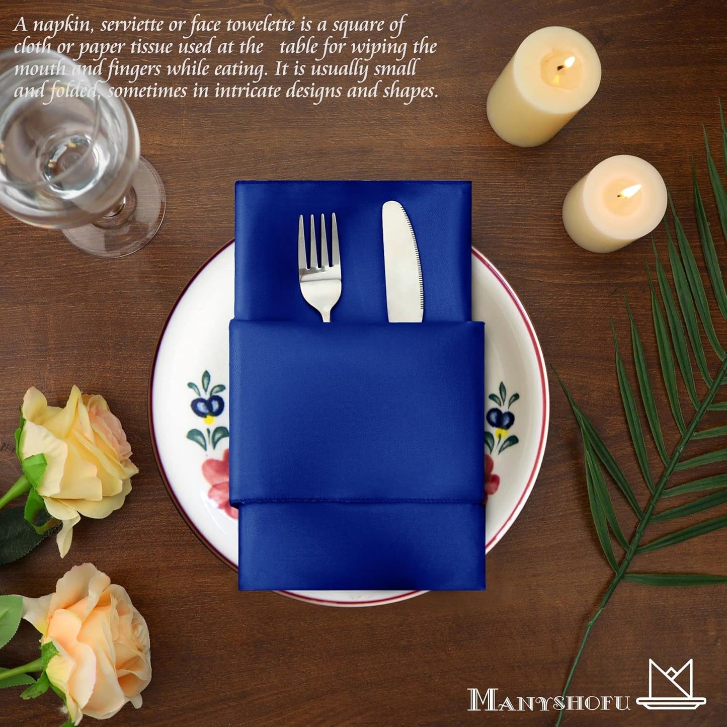 Manyshofu 60 Pieces Royal Blue Satin Napkins - 20x20 Inches Cloth Napkins, Square Satin Fabric Napkins Set - Soft & Reusable Table Napkins for Wedding Dinner Party Lunch Banquet Restaurant Decoration