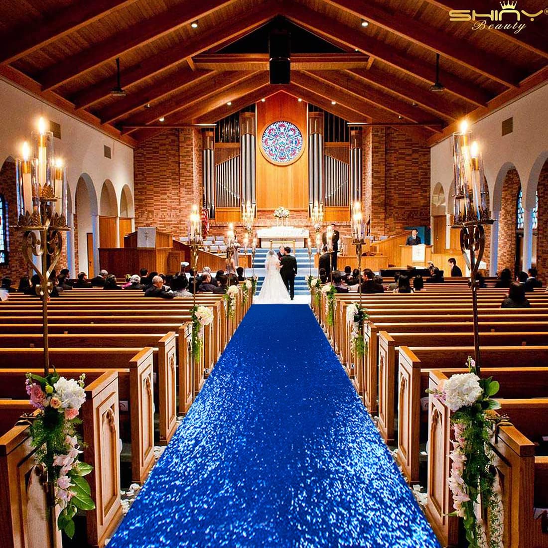 ShinyBeauty Royal Blue Sequin Aisle Runner, 4FTx20FT Glitter Wedding Walkway for Elegant Hallways, Parties & Special Events