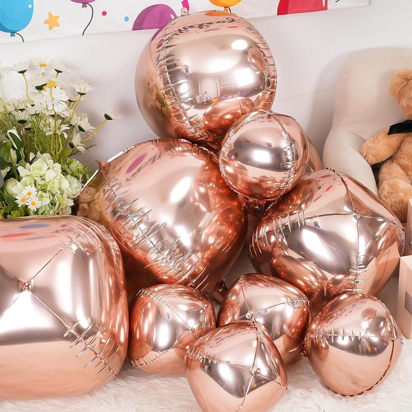 12Pcs Champagne Gold Round Foil Balloons, 22" 15" 10" 4D Helium Ball Balloon, Metallic Foil Balloon for Birthday Graduation Wedding Anniversary New Year Eve Disco Prom Party Decorations
