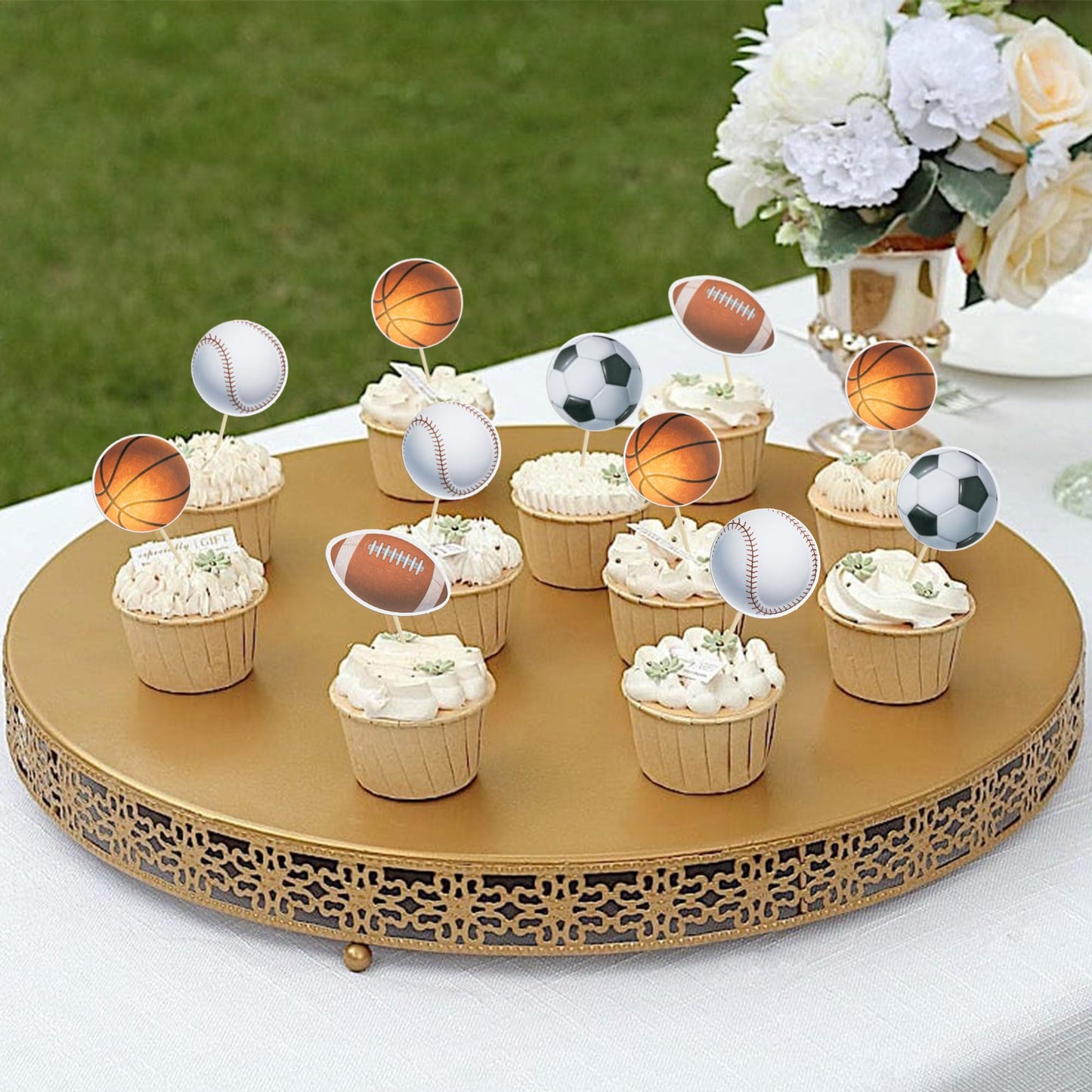 Gyufise 36 Pack Sports Cupcake Toppers Baseball Rugby Cupcake Picks Basketball Toothpicks Soccer