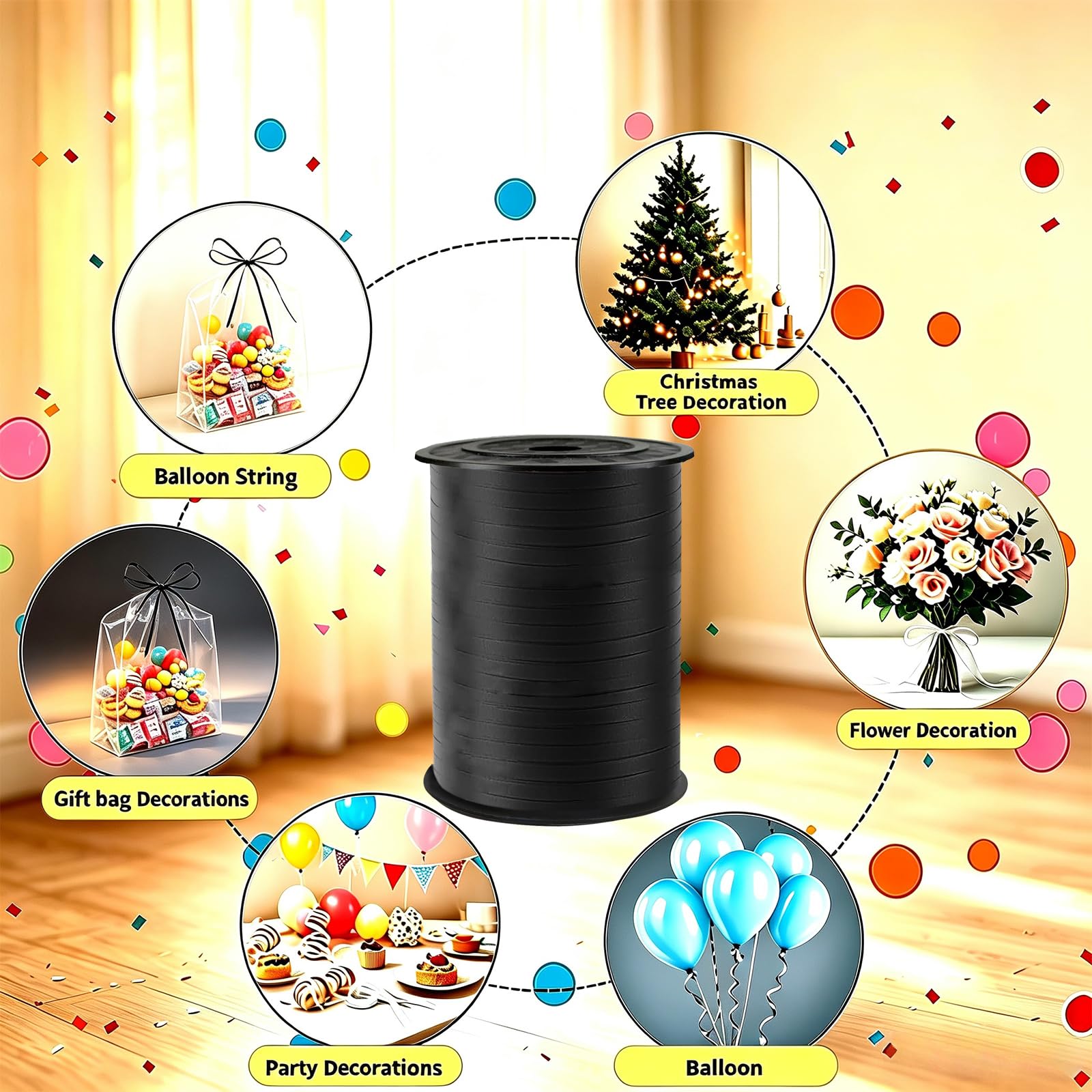 Black Curling Ribbon, 500 Yard Premium Black Curling Ribbons,Balloon String Curly Ribbons for Gifts