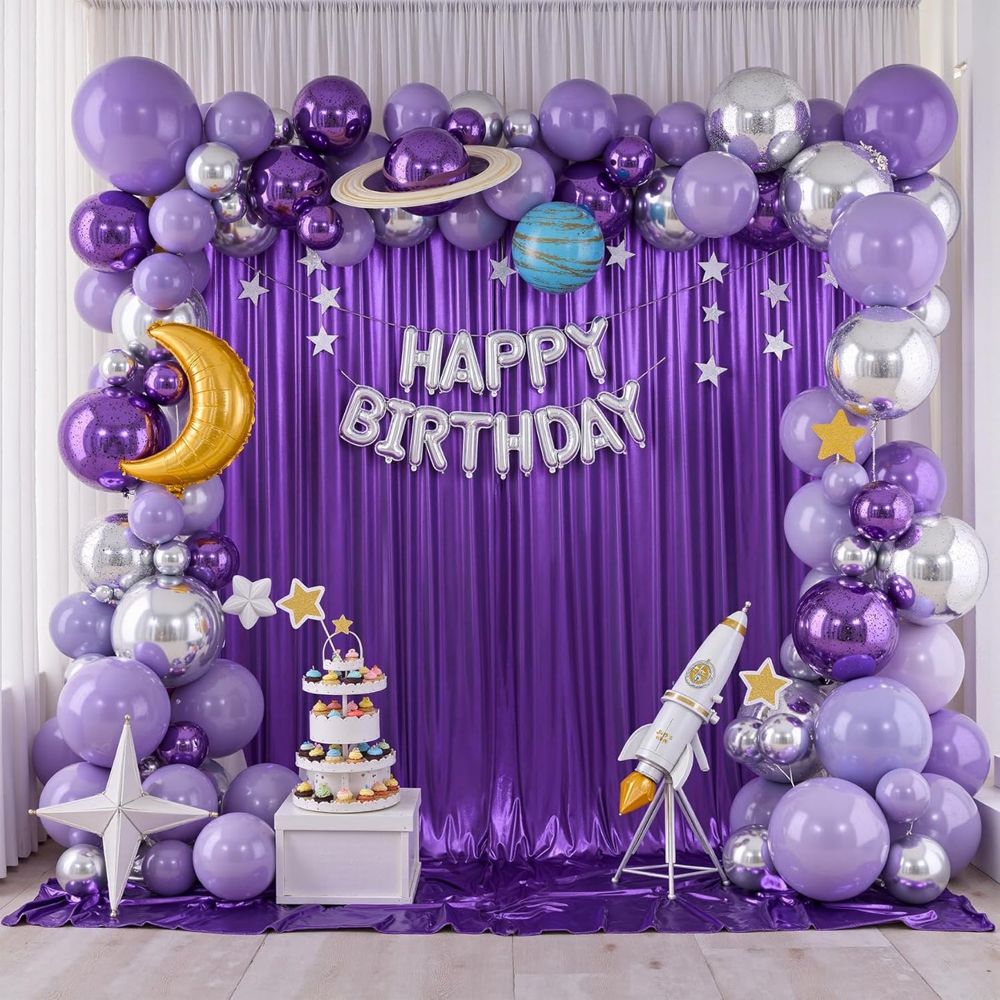 gogoparti 20x10FT Purple Sequin Backdrop Curtain - 4 Panels of 5x10FT Wrinkle-Free Glitter Drapes for Photography, Birthdays, Weddings & Graduations