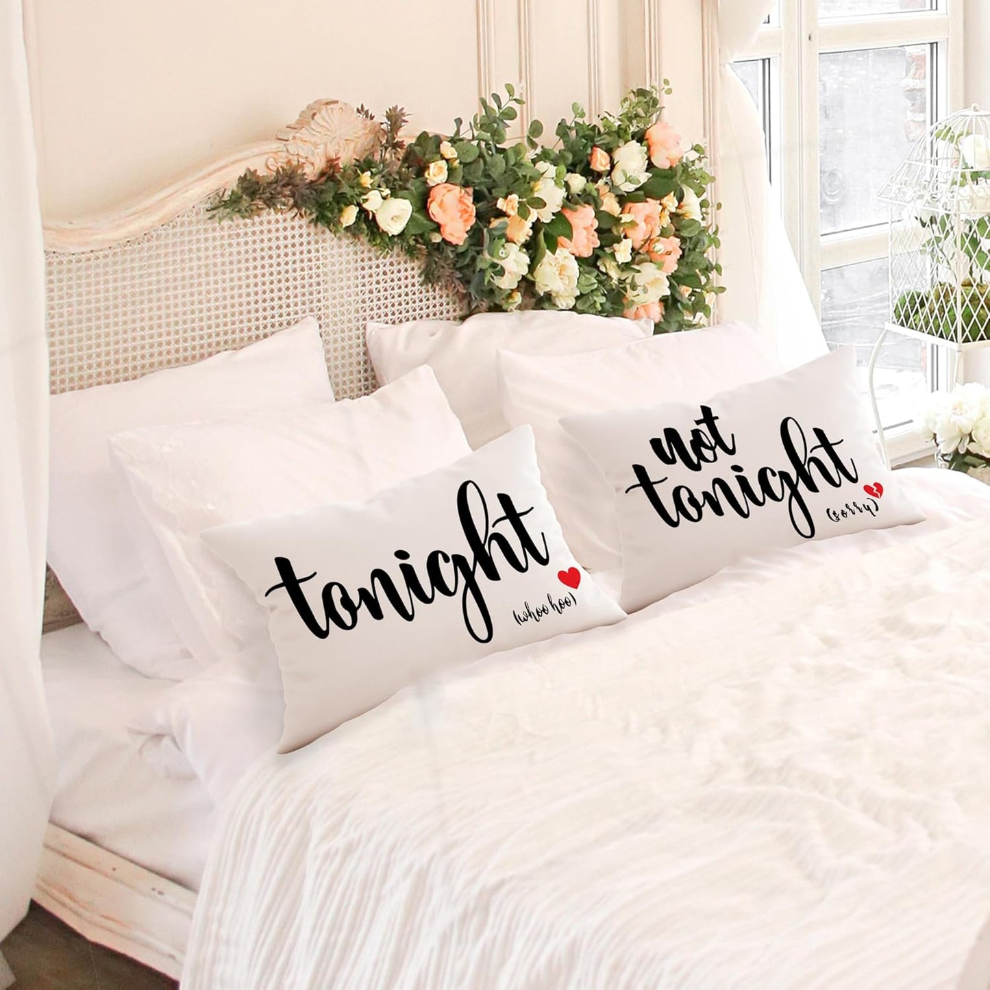 Mancheng-zi Funny Couples Reversible Soft Pillow Cover, Wedding Anniversary Bridal Shower Gifts, Gift for Couples, Anniversary, Wedding, Engagement, 20X12 Inch Flannel Cushion Cover for Couch (White)