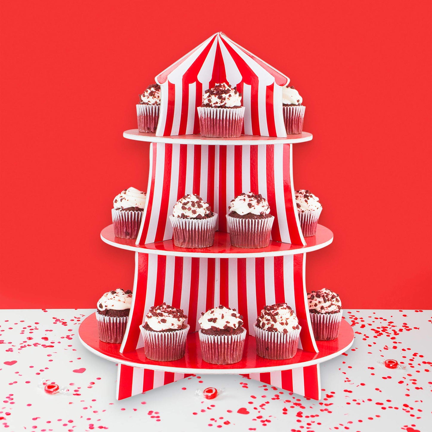 Super Z Outlet 3 Tier Cupcake Foam Stand with Circus Carnival Tent Design for Desserts, Birthdays