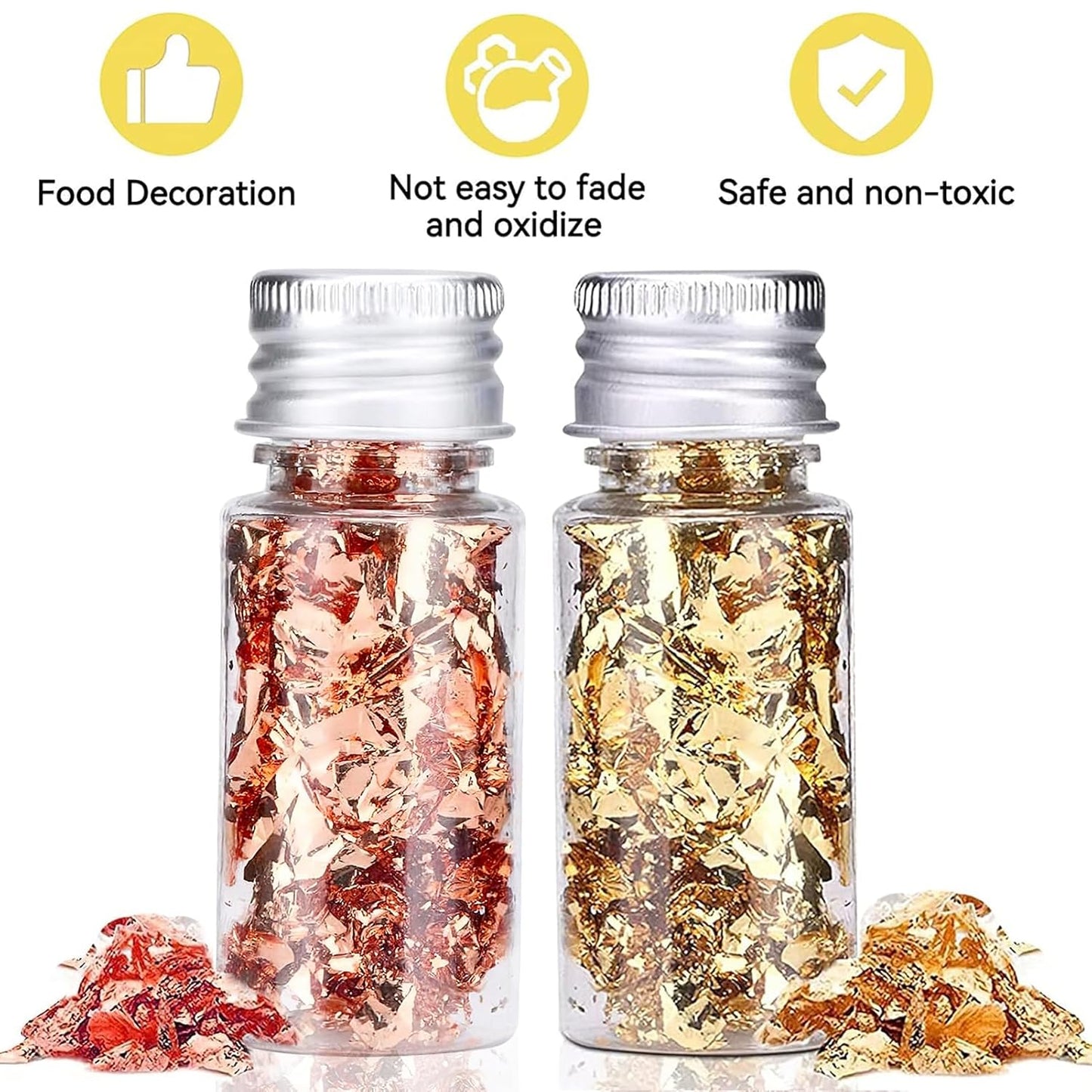 Edible Gold Leaf, Gold Leaf Cake Decoration Gold Flakes Food Gold Foil Decoration Baking Gold Foil Decor Chocolates Decor Gold Leaf Sheets for Cooking Dessert Decoration Crafts Makeup (Gold and Rose Gold)