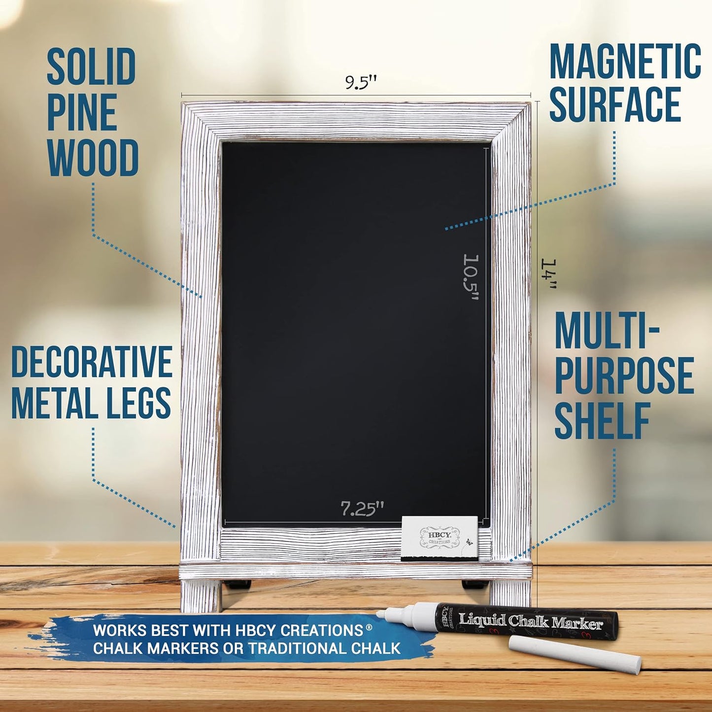 HBCY Creations Rustic Whitewash Tabletop Chalkboard Sign / Hanging Magnetic Wall Chalkboard / Small Countertop Easel / Kitchen Memo Board, 9.5" x 14", for Weddings, Birthdays, Baby Announcements