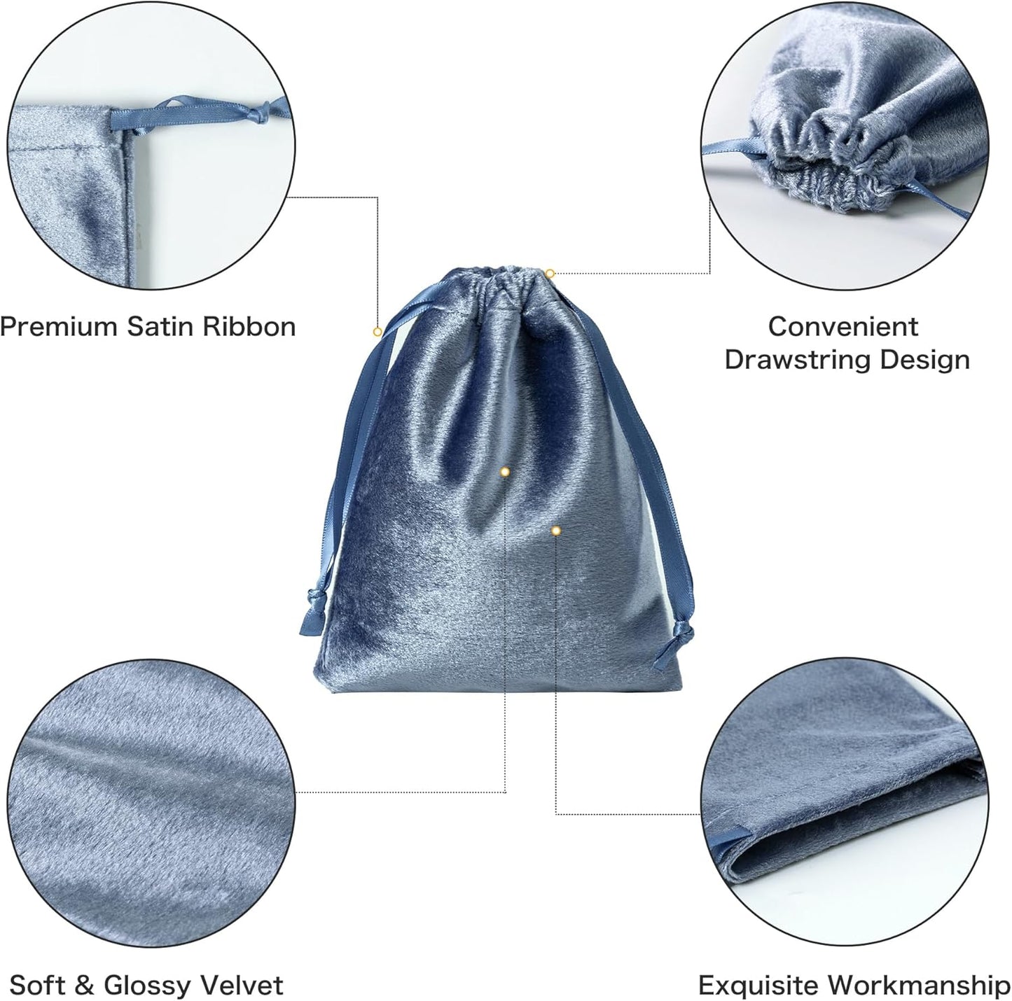 QIANF 12pcs Dusty Blue Velvet Drawstring Bags 4x6 inches Glossy Small Velvet Cloth Gift Bags Jewelry Pouches for Storage Wedding Party Favor Christmas