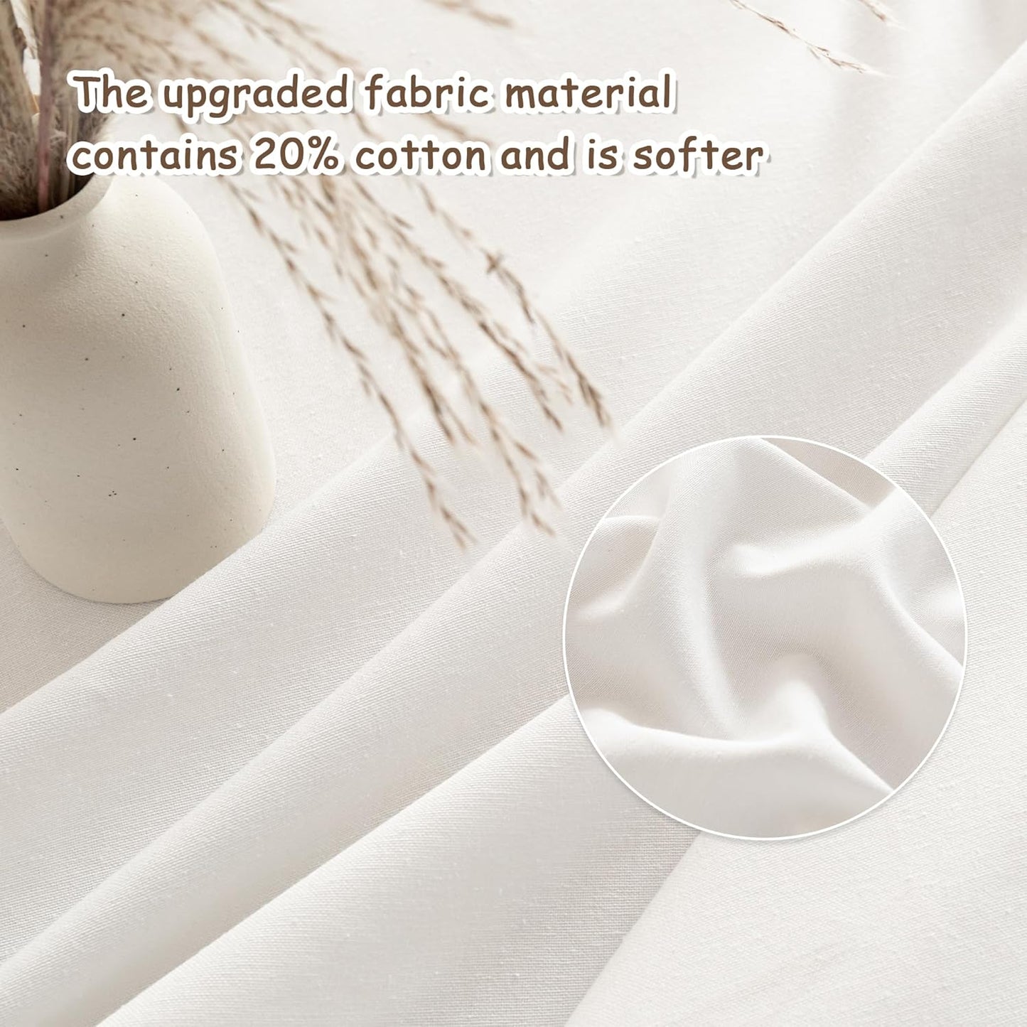 MYSKY HOME Table Cloth, Waterproof Tablecloths for Rectangle Tables, Cotton Rustic Tablecloths, White Table Coths Heavy Duty with Linen Tassels for Kitchen Dining, Party, Holiday, Christmas, 55''x86''