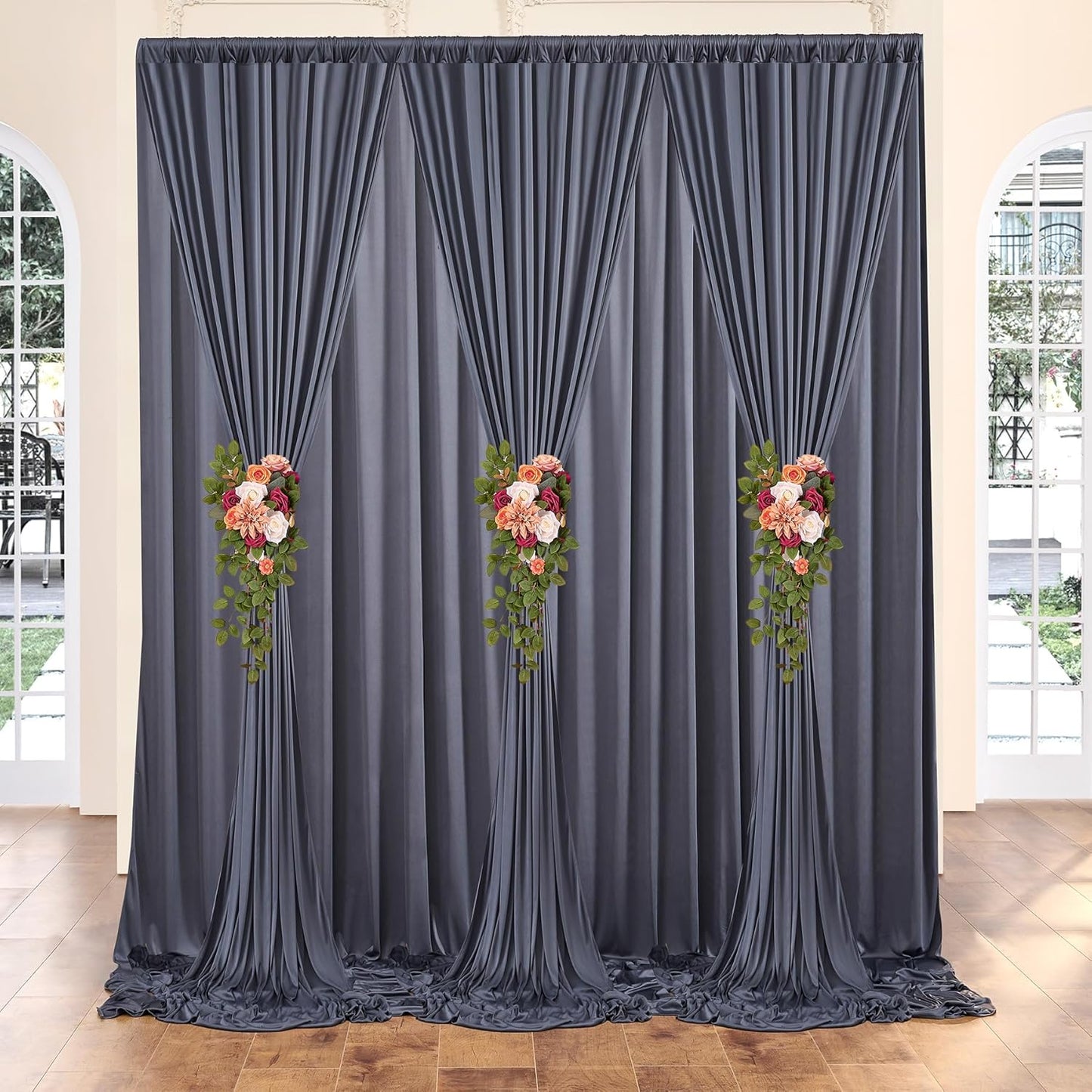 30 ft x 10 ft Wrinkle Free Charcoal Backdrop Curtain for Parties, Dark Grey Polyester Photo Backdrop Drapes for Baby Shower Wedding Engagement Birthday Party Backdrop Stand,5ft x 10ft 6 Panels