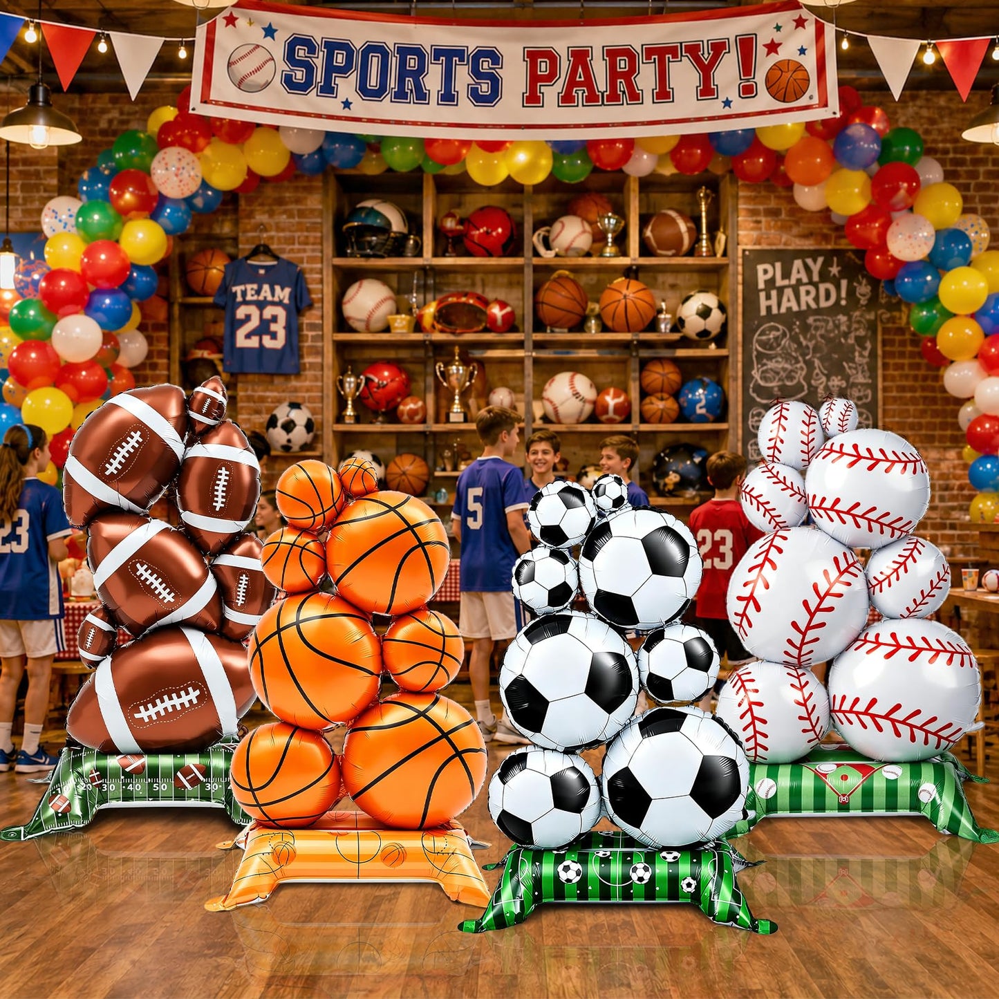 4 Pcs Sports Balloons - 59in Self Standing Foil Balloons for Party Decor