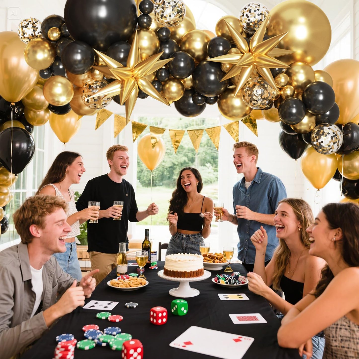 KARLURE Black Gold Balloons Arch Kit Garland with 22Inch Gold Star Balloons