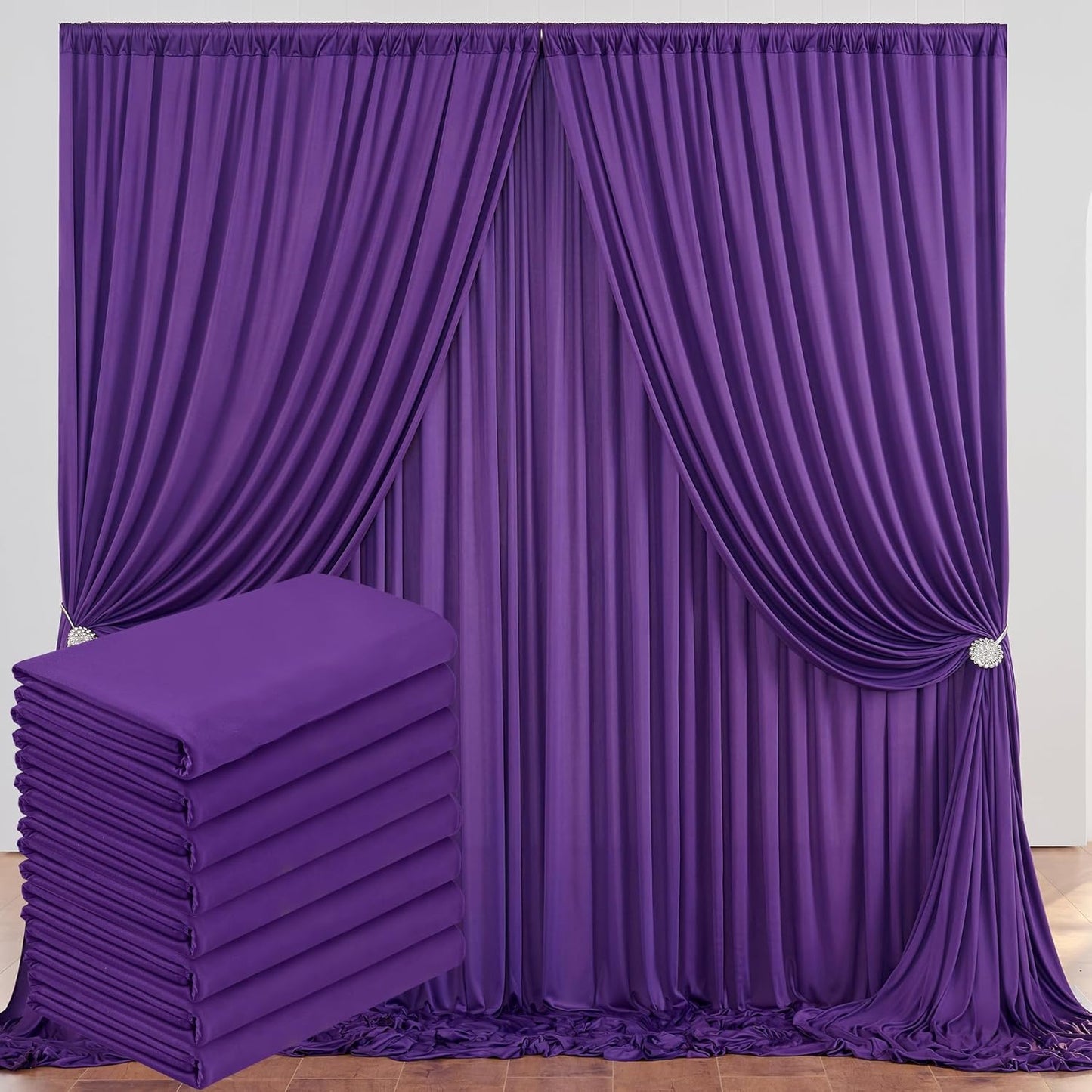 40 ft x 10 ft Wrinkle Free Purple Backdrop Curtain for Parties, 5ft x 10ft 8 Panels Polyester Purple Photo Backdrop Drapes for Wedding Birthday Party Baby Shower Fabric Photo Curtains for Mermaid