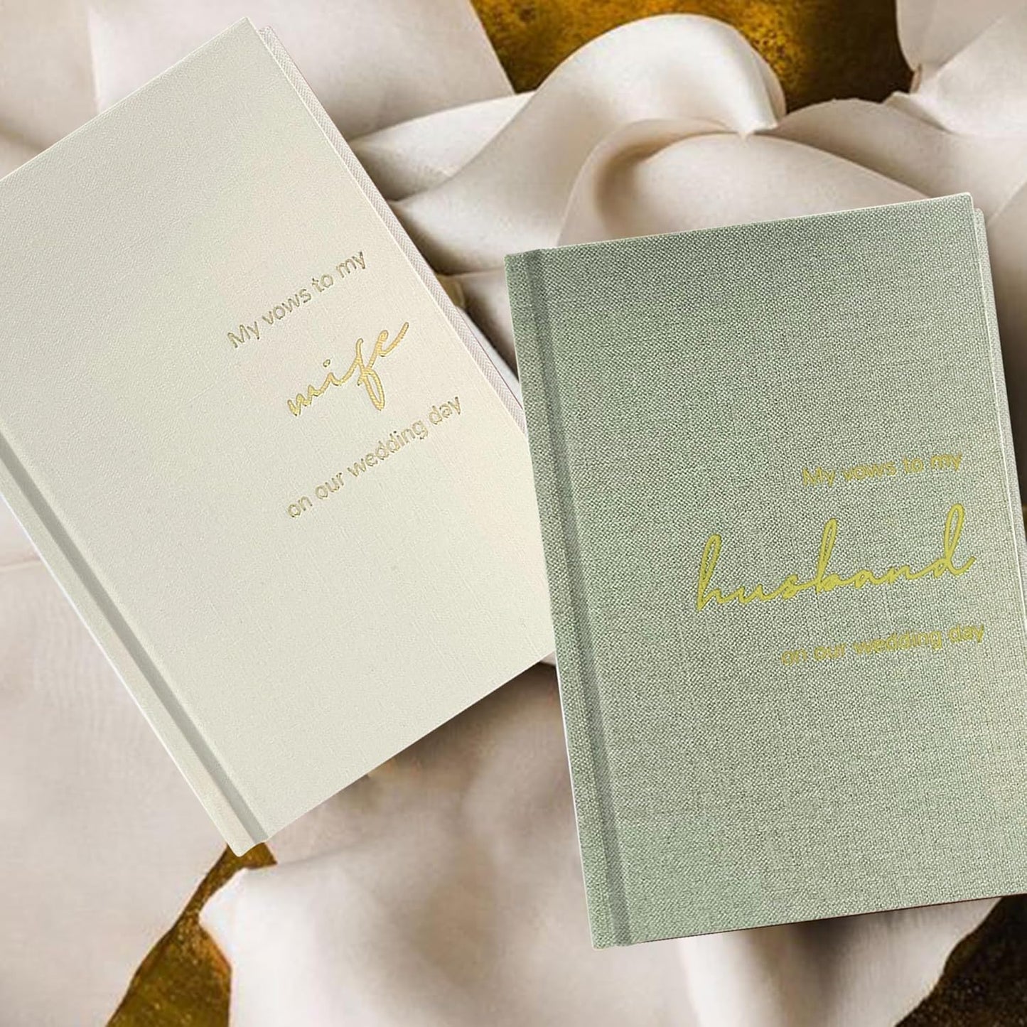 WeddingGiftsWedding Vow Books His and Hers Set of 2 Canvas Linen Wedding Vow Books Husband and Wife Hard Cover Vow Books for Engagement Gifts(XZ-HW-Sage)