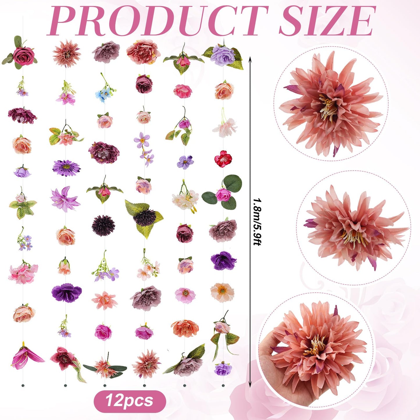 Suncalla 6 Pcs Floating Flowers Garland 35.46 Ft Faux,Classic,Purple