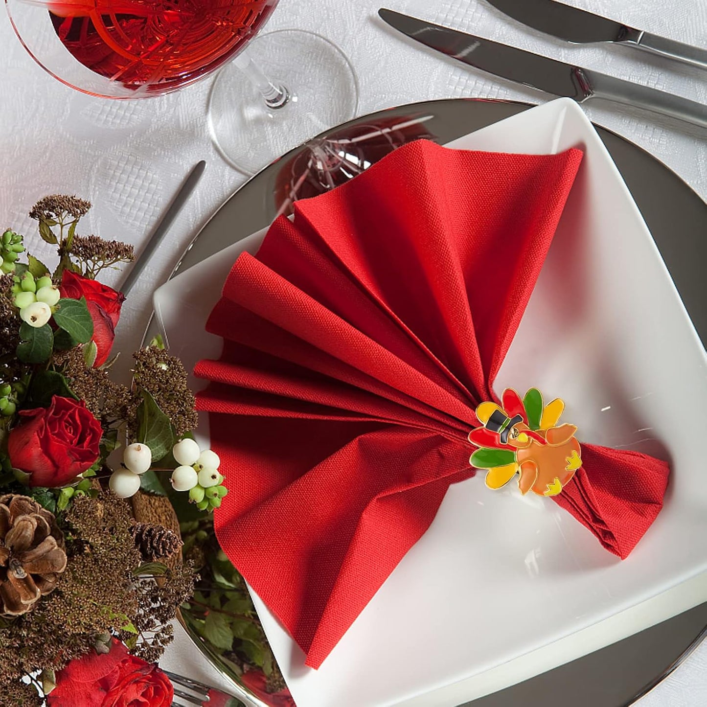 Halatool 8 PCS Thanksgiving Day Turkey Napkin Ring Funny Metal Festival Napkin Holders for Dinner Table Party Decoration