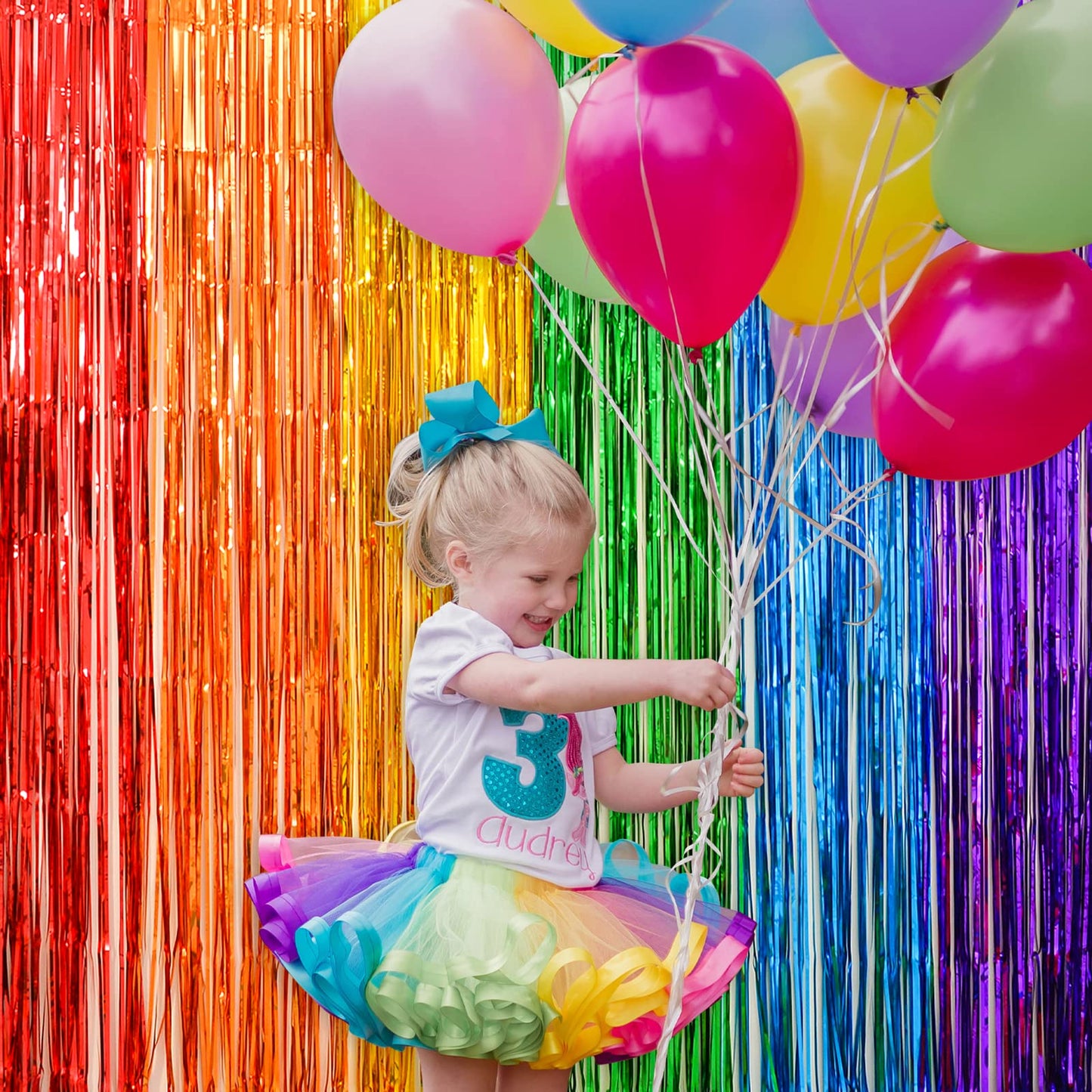 LOLStar Rainbow Party Decorations, 2Pack Rainbow Bday Foil Fringe Streamers