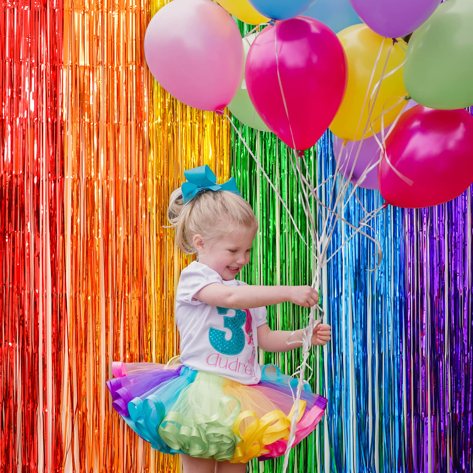 LOLStar Rainbow Party Decorations, 2Pack Rainbow Bday Foil Fringe Streamers