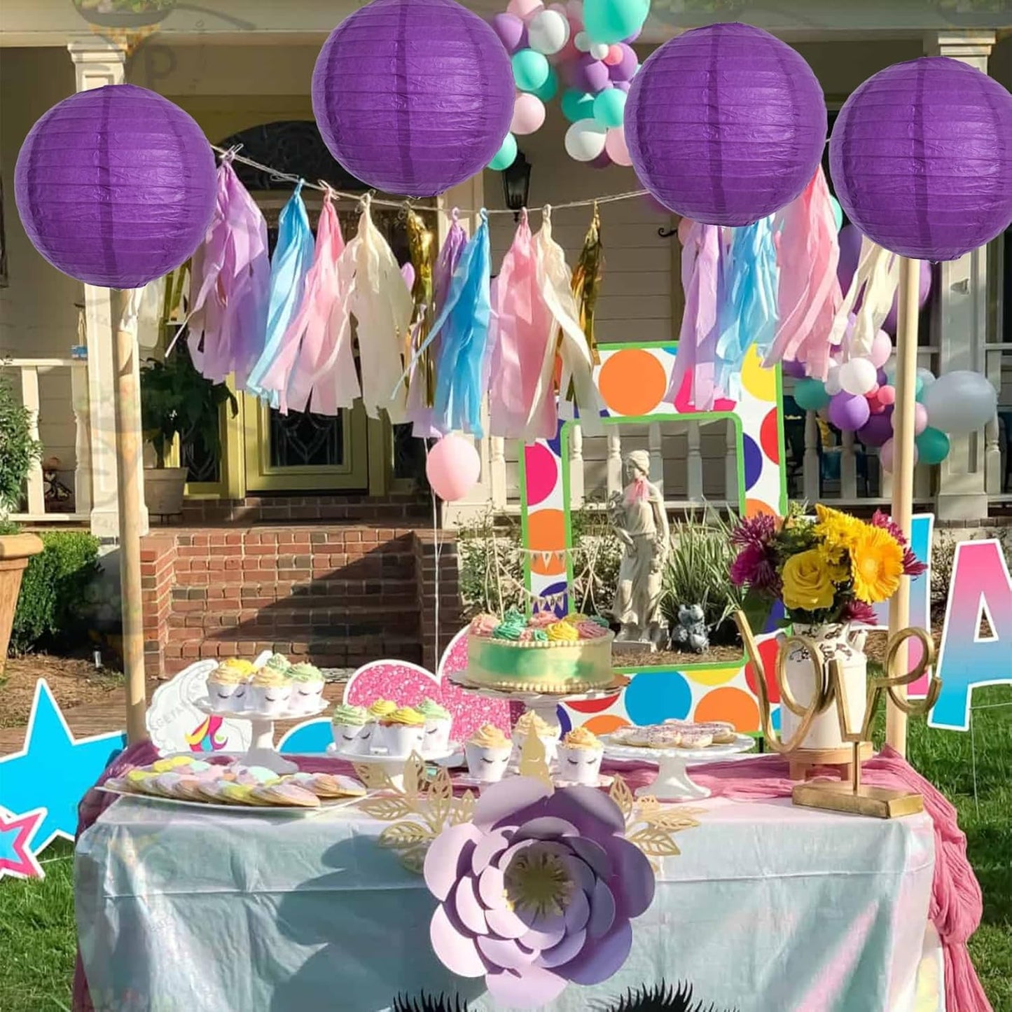 BEISHIDA 12-Inch Purple Round Paper Lanterns Hanging Decorative Chinese Paper Lanterns Lamp for Halloween Mardi Gras Birthday Wedding Party Decoration and Baby Bridal Shower（6 Packs）