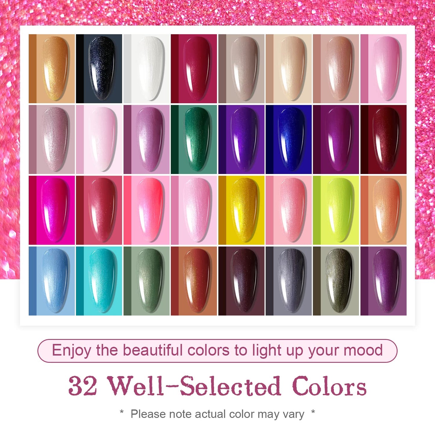 JODSONE Gel Nail Polish Starter Set Ribbon Glitter Summer Light Winter Dark Glossy 36-Piece Multi-color Gel Nail Polish Set