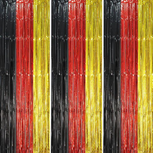 3 Pack 3.3 x 8.2 ft Red Black Gold Foil Fringe Backdrop Curtains, Tinsel Streamers Party Decorations, Fringe Backdrop, Door Shimmer for Thanksgiving Day or Birthday Party