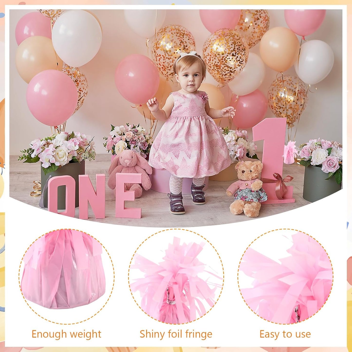 8 Pcs Pink Metallic Balloon Weights Holder Anchors Balloon Holder Weights for Helium Balloons Birthday Graduation Party Christmas Wedding Celebration Decoration (Pink)