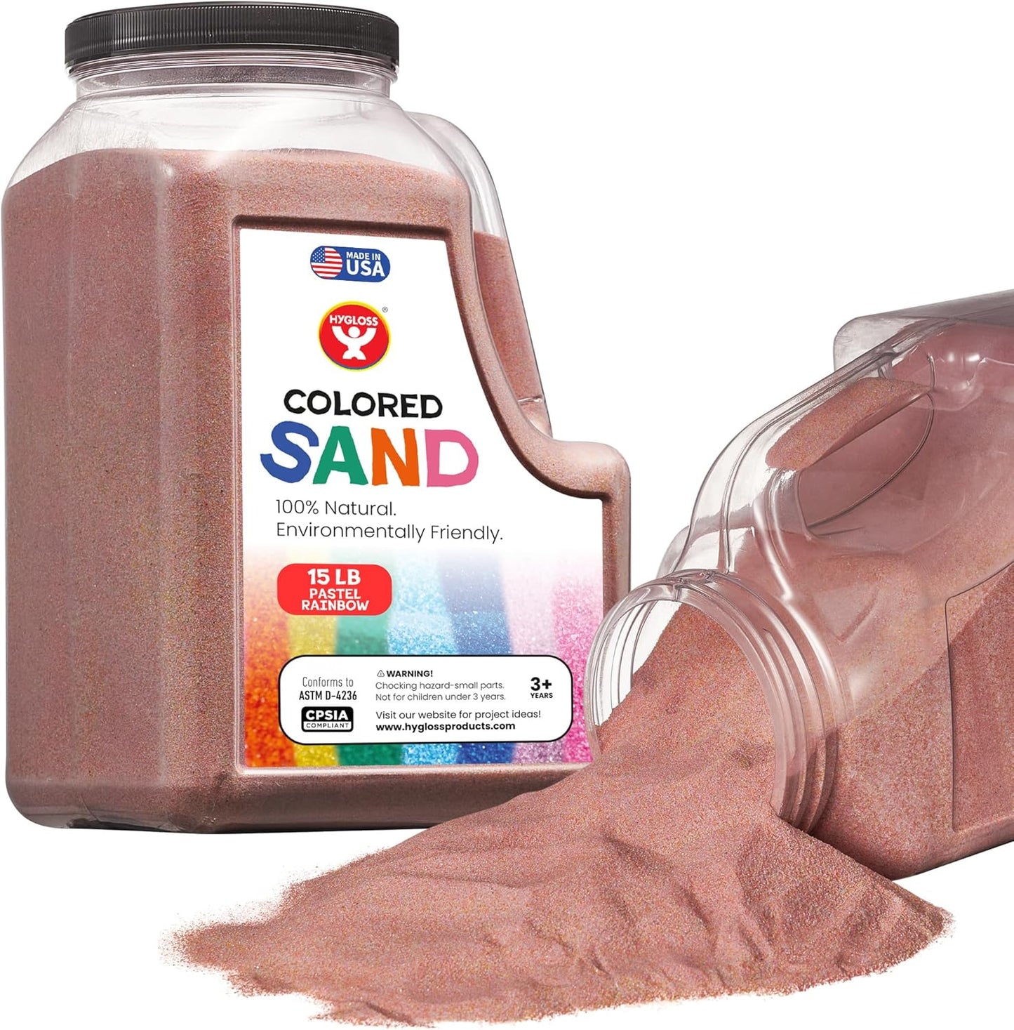 Hygloss Colored Sand for Crafts - 15 lb Bottle, Pastel Rainbow - Vibrant Colorful Fine Sensory Play Sand Art Kits for Kids - Classroom Activities for Children 3 4 5 6 7 8 9 10 11 12 - Safe for Ages 3+