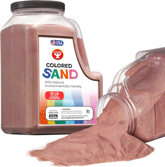 Hygloss Colored Sand for Crafts - 15 lb Bottle, Pastel Rainbow - Vibrant Colorful Fine Sensory Play Sand Art Kits for Kids - Classroom Activities for Children 3 4 5 6 7 8 9 10 11 12 - Safe for Ages 3+