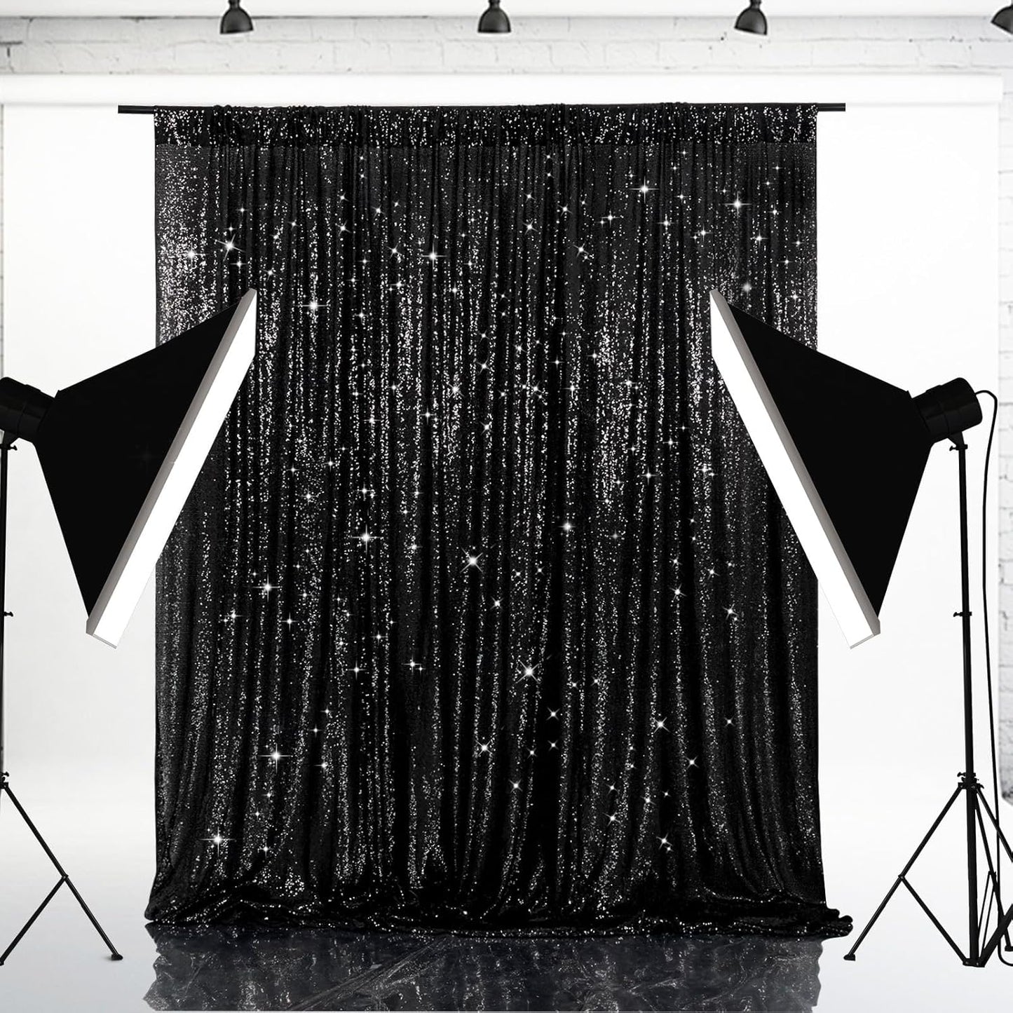 Eternal Beauty Black Sequin Backdrop, 7x7 Ft Halloween Glitter Background Curtains for Shimmer Photography Party Wedding Birthday Back Drop Decor