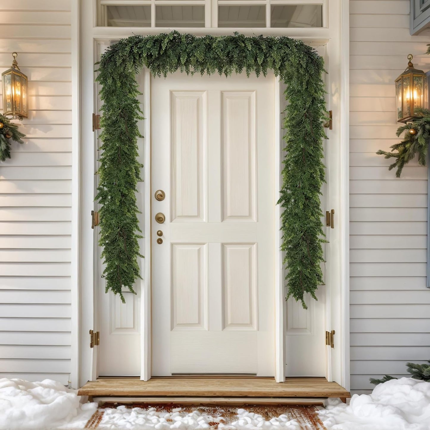 Realistic Christmas Garland for Mantle 9FT Real Touch Thick/Lush Artificial Cedar Garlands Christmas Decorations Indoor Christmas Garland for Stairs Railing Outdoor Table Xmas Holiday Decor Greenery