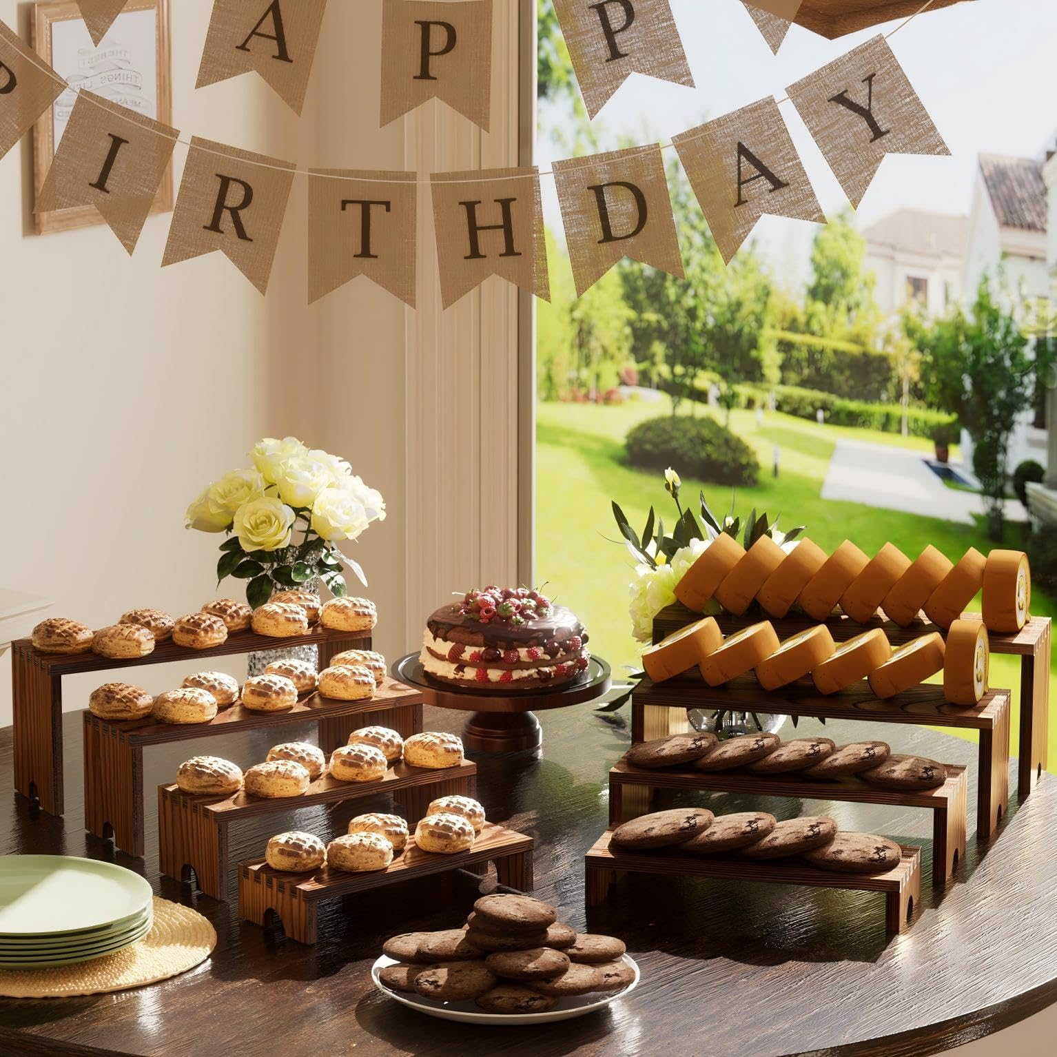 2 Set Wooden Tiered Risers Display Stands for Vendor Events,Stackable Wood Cupcake Display