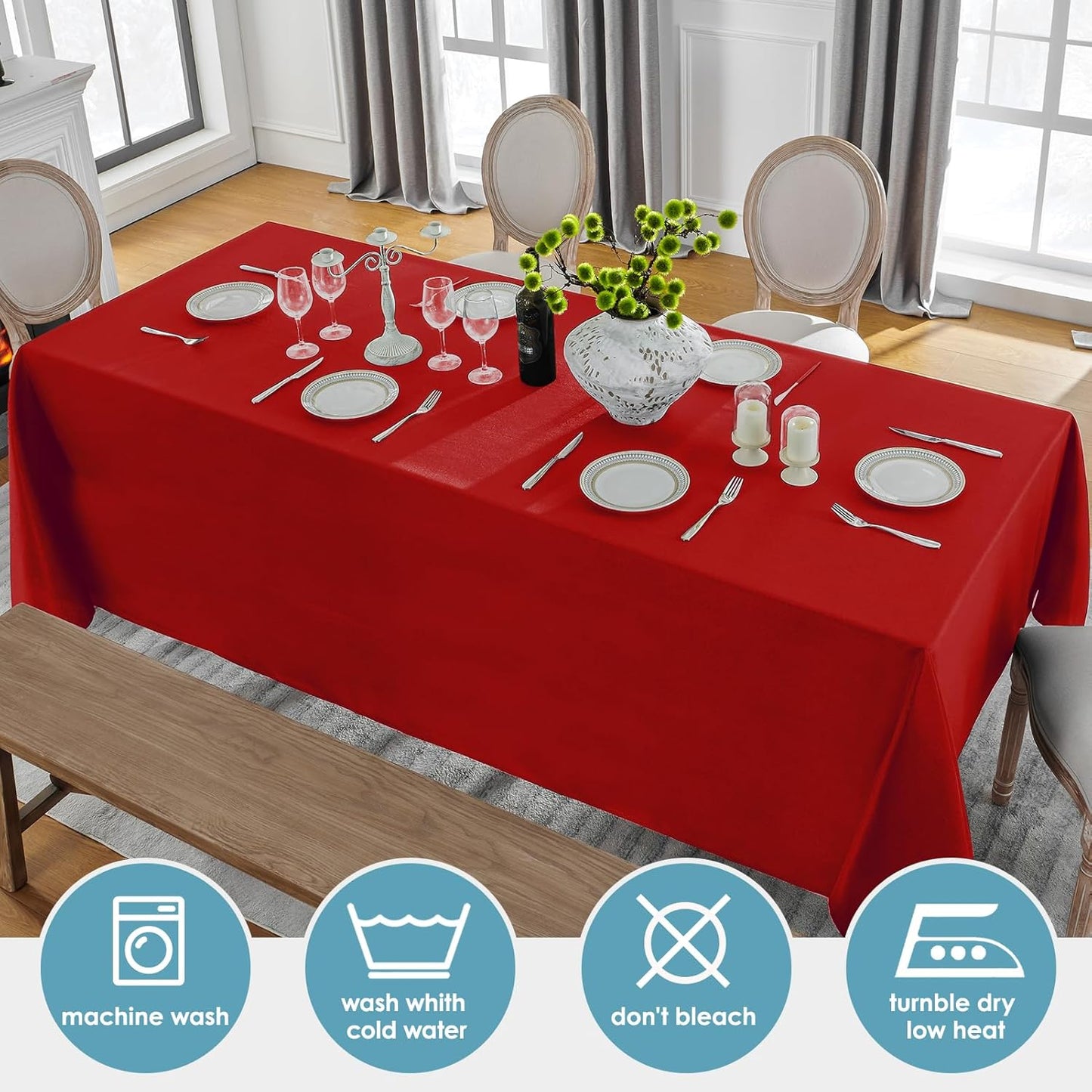 VidaFete Tablecloth 10 Pack 90 * 132inch Rectangle Table Cloth Polyester, Stain Wrinkle Resistant Polyester Dining Table Cover for Kitchen Dinning Party Wedding Rectangular Buffet Decoration(Red)
