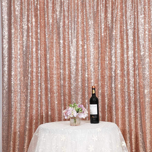 Poise3EHome 5FT x 7FT Rose Gold Sequin Photography Backdrop Curtain for Party Decoration, Rose Gold