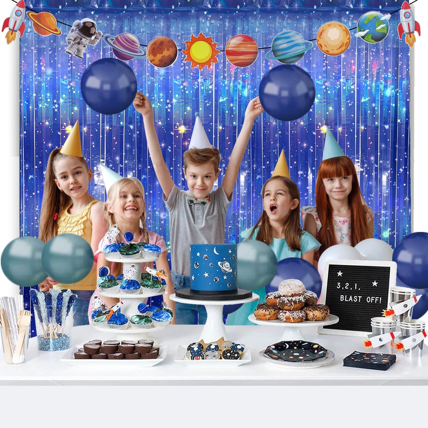Vagilelf 3 PCS Galaxy Foil Backdrop for Space Themed Party Decorations