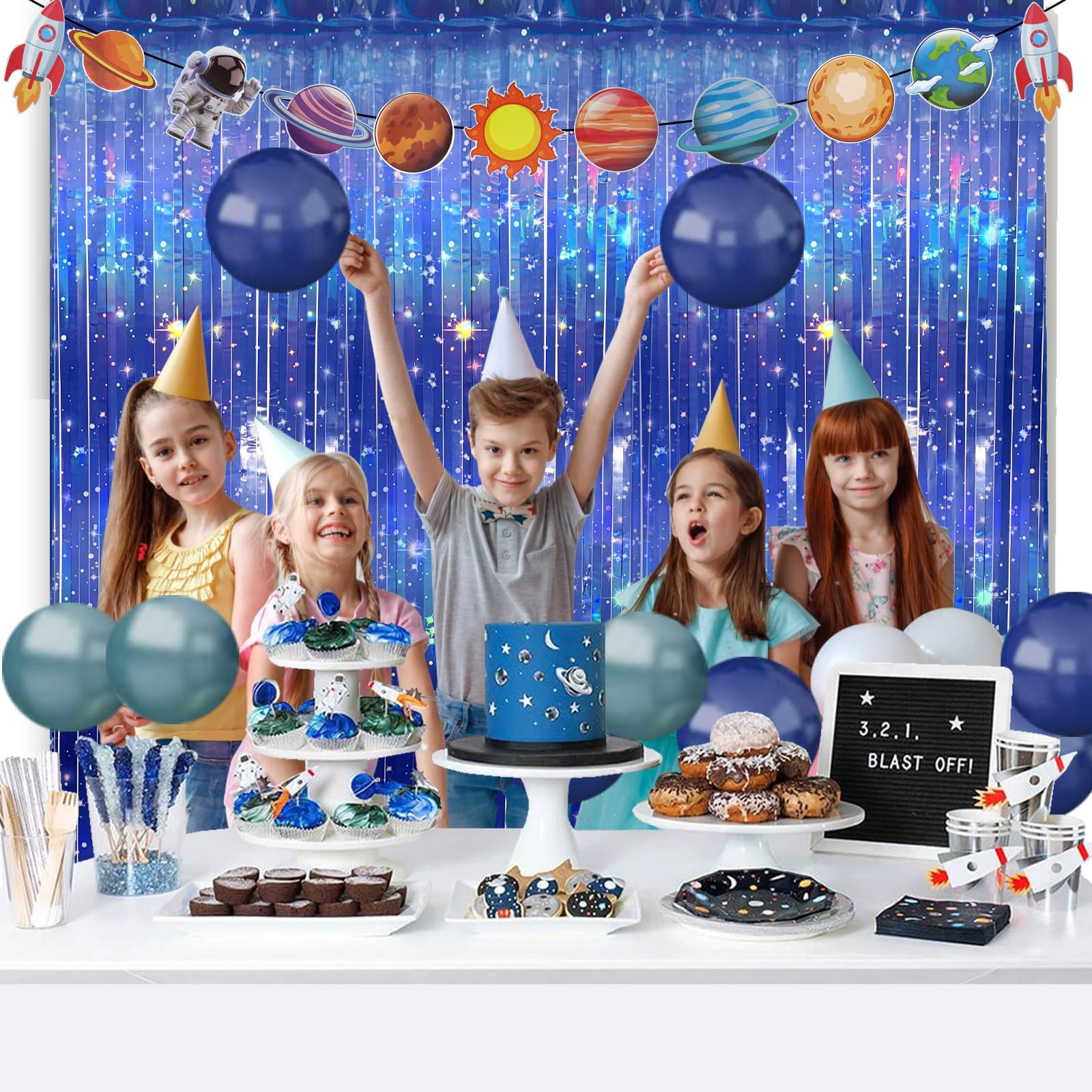 Vagilelf 3 PCS Galaxy Foil Backdrop for Space Themed Party Decorations