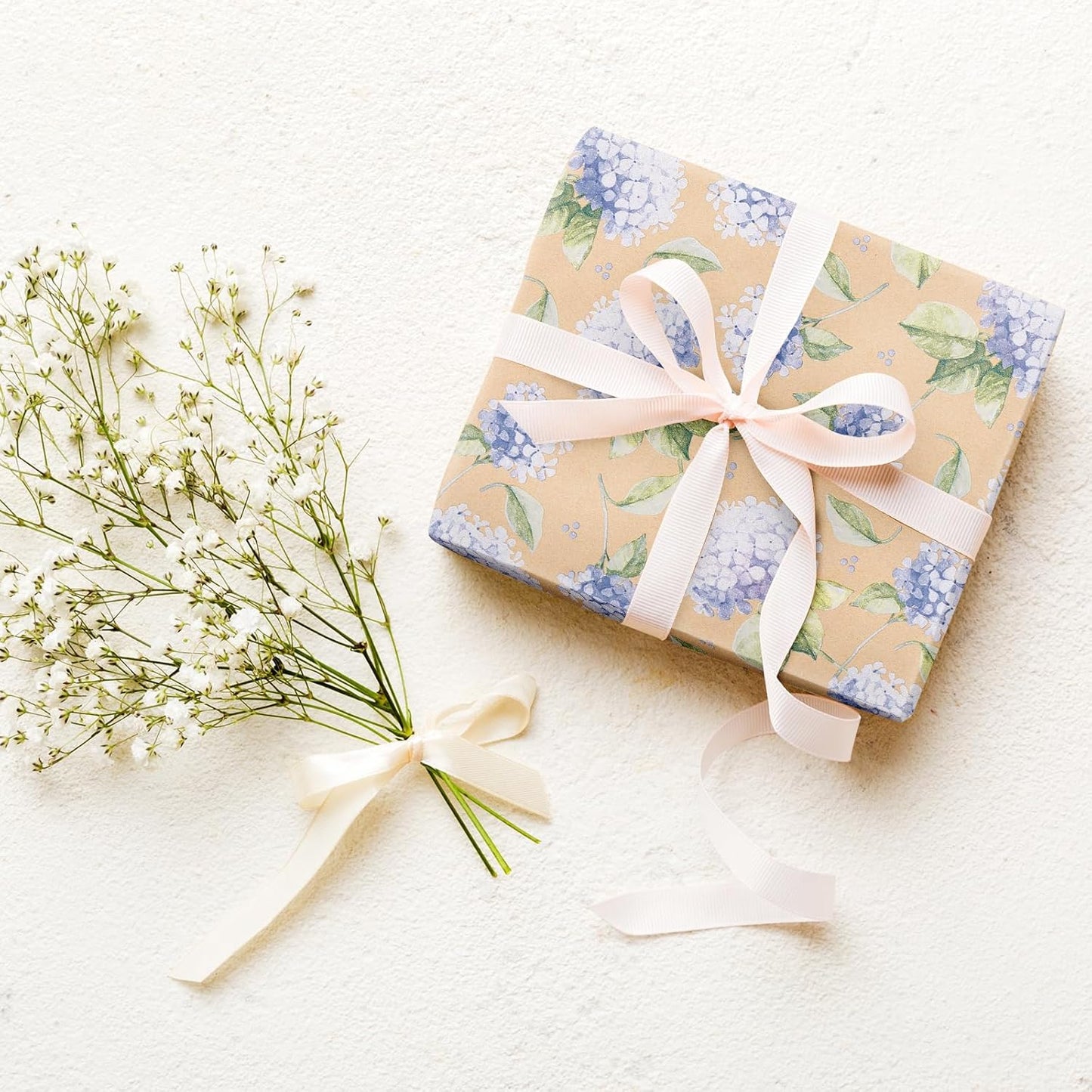 RUSPEPA 30" X 32.8' Hydrangea Wrapping Paper Large Kraft Paper Roll, Jumbo Roll, Purple Floral Kraft Gift Wrap for Women, Girl, Spring, Wedding and Mother's Day Celebration, 82 sq. ft