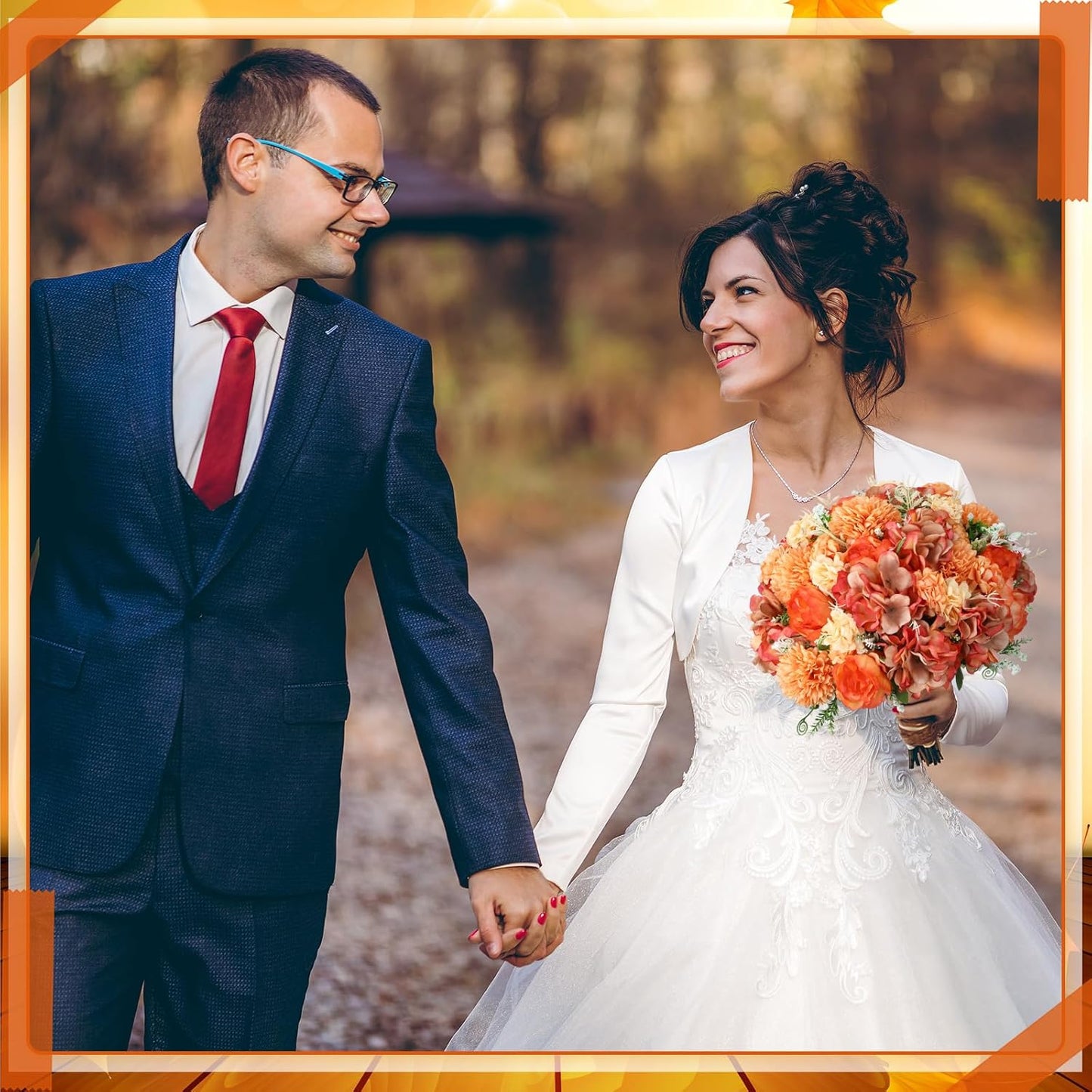 Tigeen Artificial Flowers Artificial Peonies Silk Flowers Faux Peony Fake Peony Silk Hydrangea Bouquet for Wedding Table Centerpiece Floral Vase Decor (Bright Orange,12 Bundles)