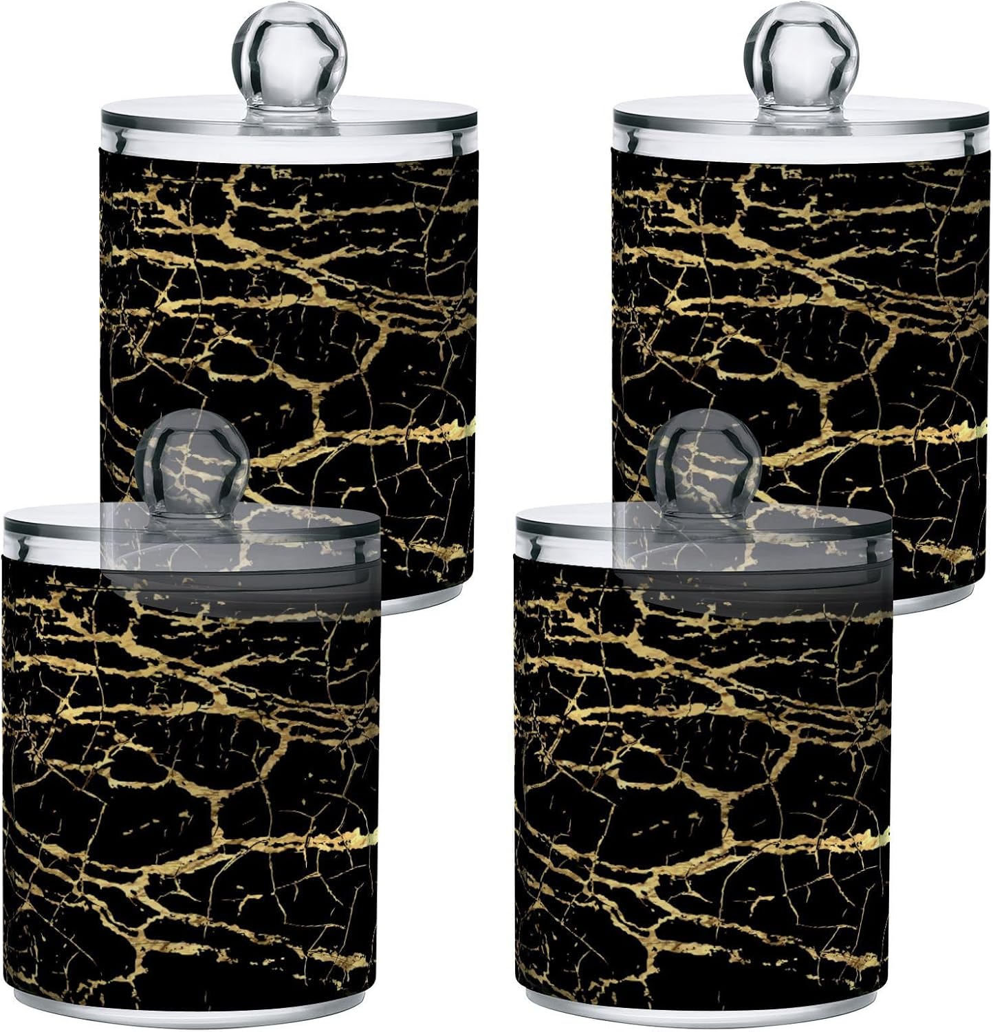 Qtip Holder Dispenser 2 Pack Gold Black Marbling Bathroom Decorative Storage Canister Holder Counter Vanity Organizer for Cotton Ball Swabs Pads Floss
