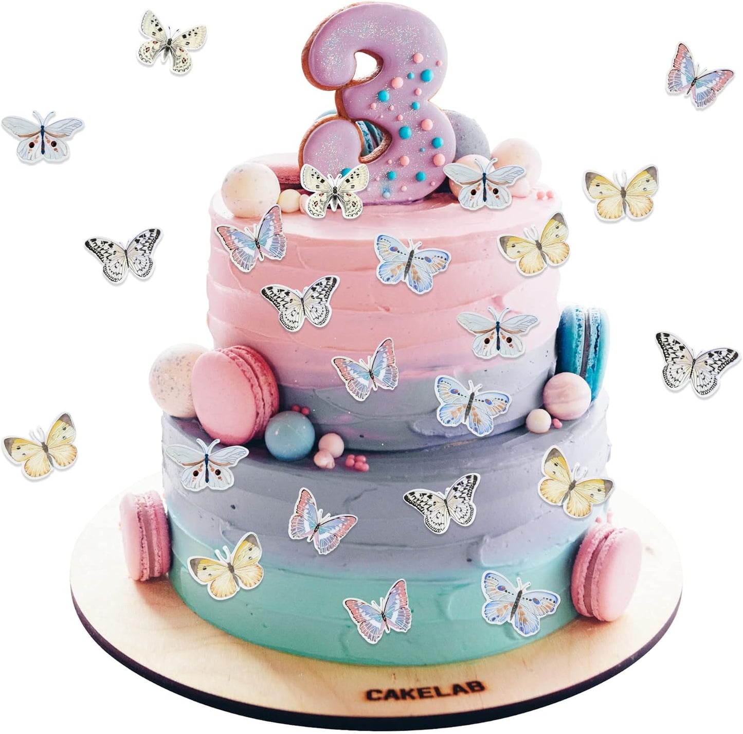 Gyufise 36Pcs Lively Art 3D Cupcake Toppers - Butterfly Decorations for Baby Shower, Wedding, Kids Birthday Party - White