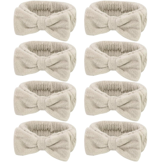 Semato Bachelorette Party Favor Set - Bride and Bridesmaid Spa Headbands, Skincare Head Bands for Women, Cute Bow Party Supplies (Light Coffee)