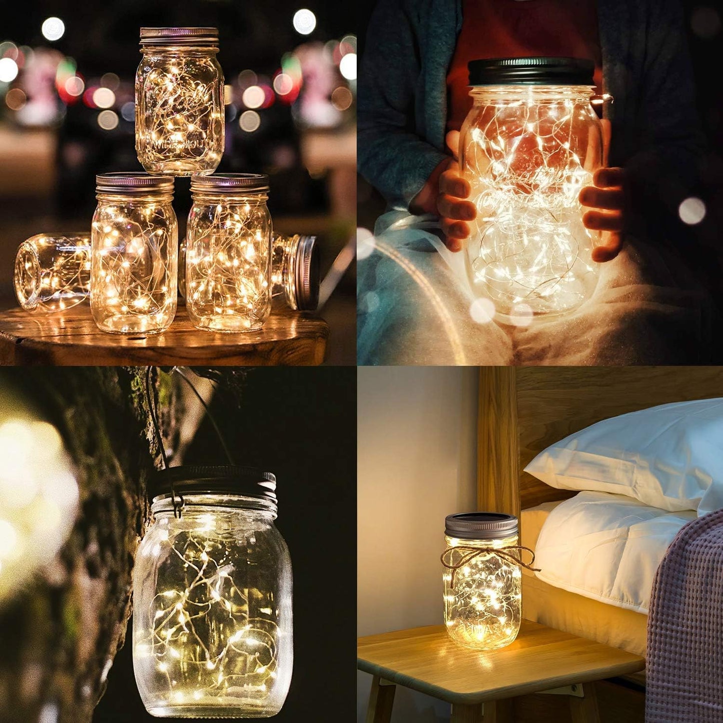 Urvoix Solar Mason Jar Lights - 12 Pack 30 Led Waterproof Jar Lids String Lights with 12 Handle, Perfect for Outdoor Garden Backyard Decorations