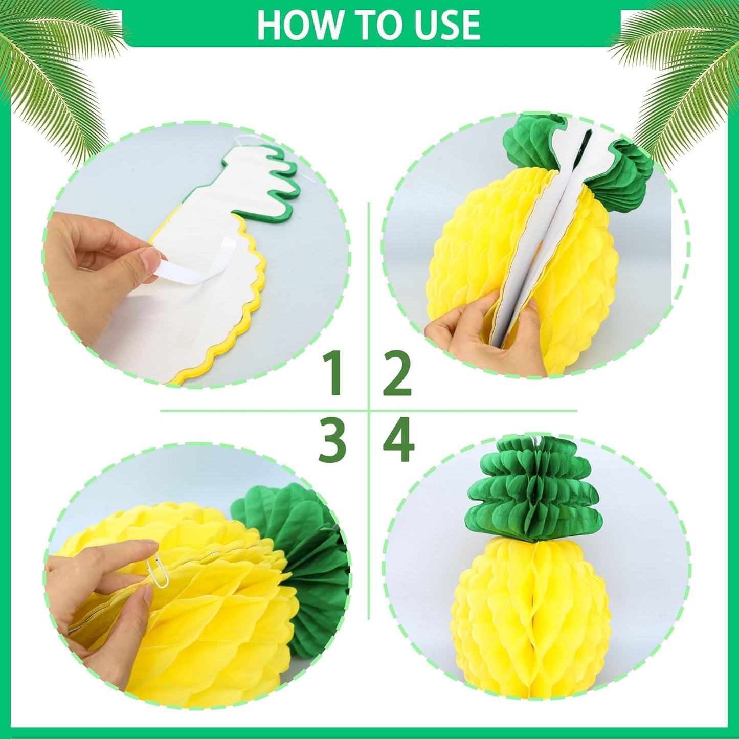 Gyufise 6Pcs Pineapple Honeycomb Centerpieces Tissue Paper Pineapple Table Hanging Decorations for Tropical Luau Hawaiian Jungle Party Supplies Favor