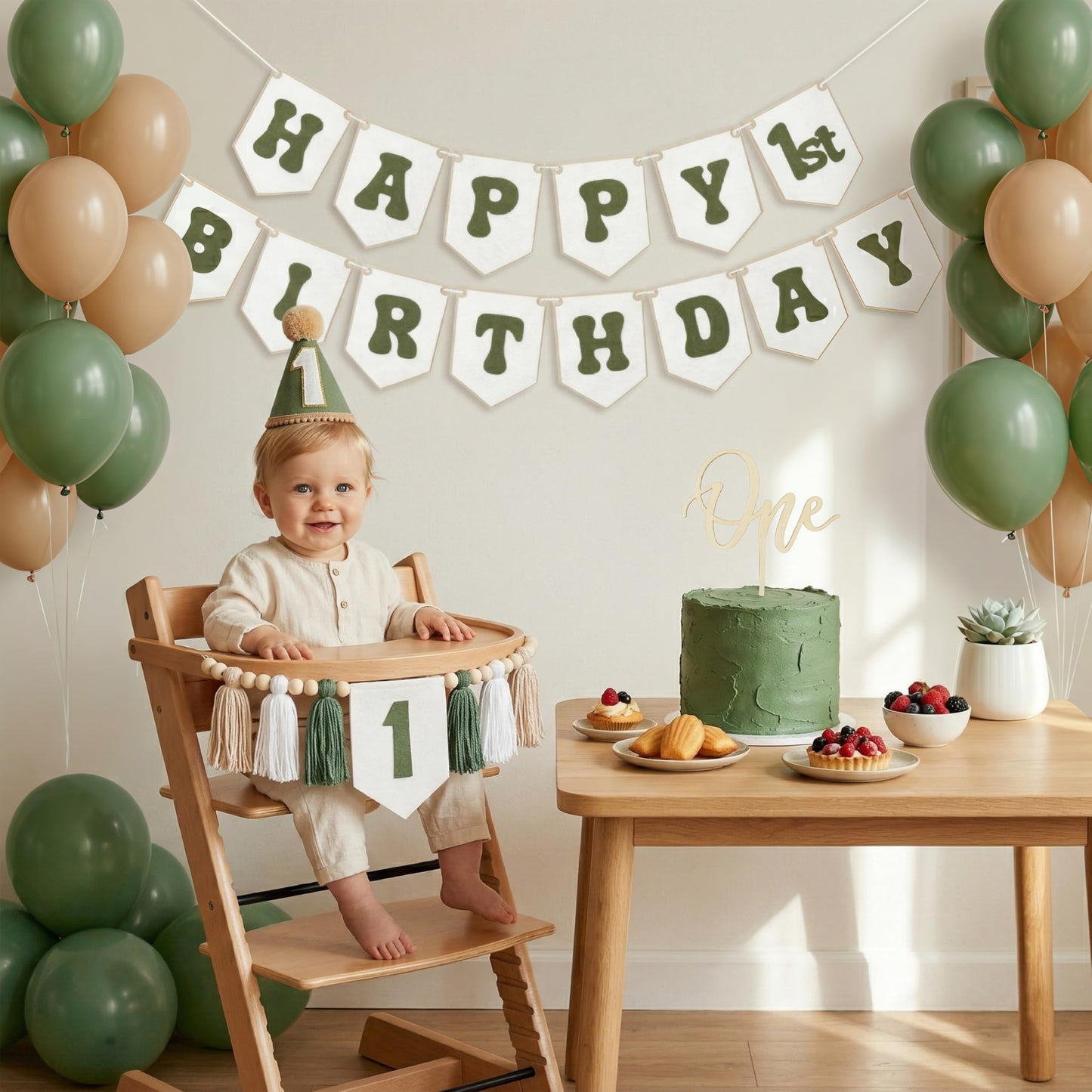 THAWAY 1st Birthday Decorations Boy, Green First Birthday Becorations