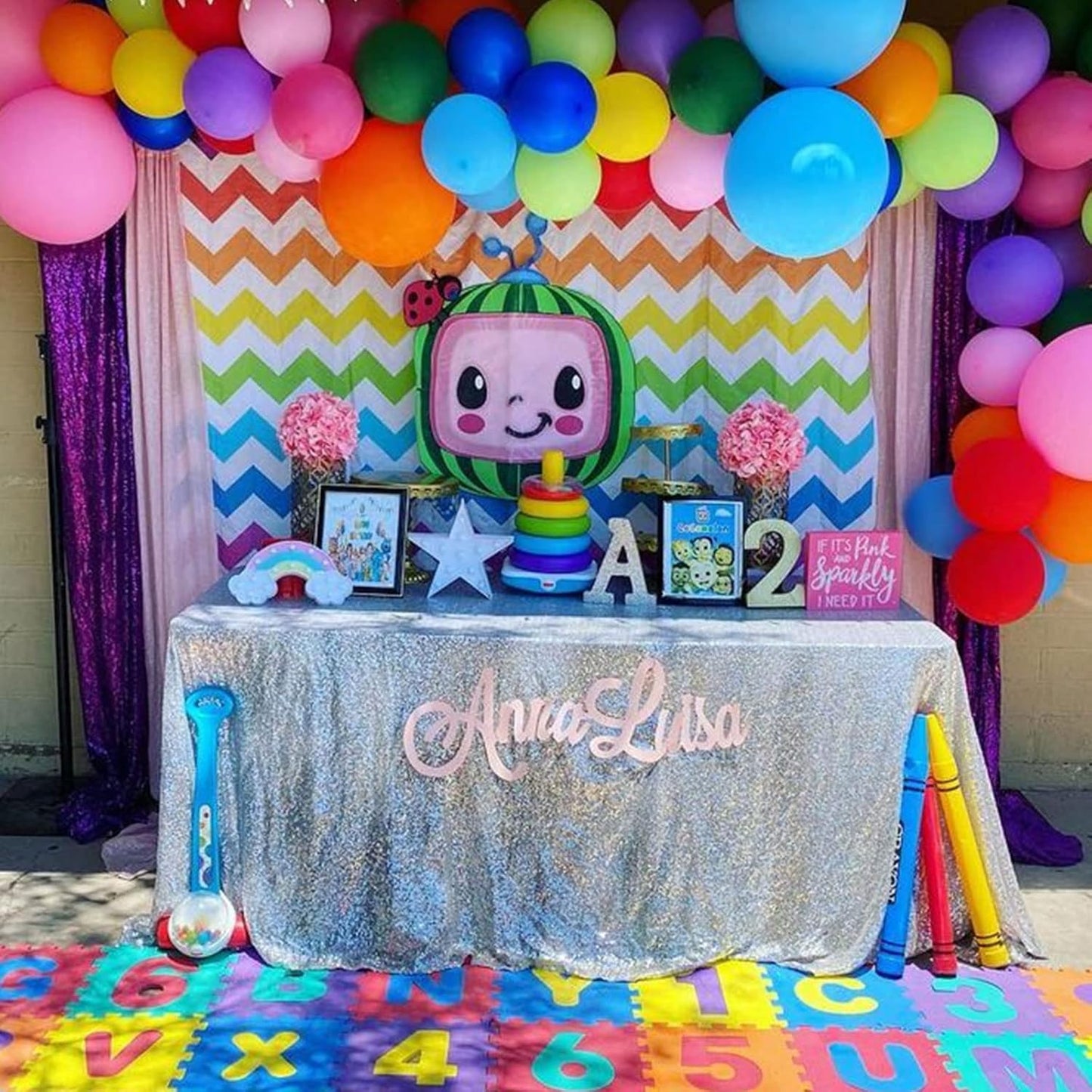 QueenDream Sequin Tablecloth 90x132 Inches Rectangular Silver Table Cloth Glitter Fabric Overlay for Wedding Birthday Bridal Shower Decorations